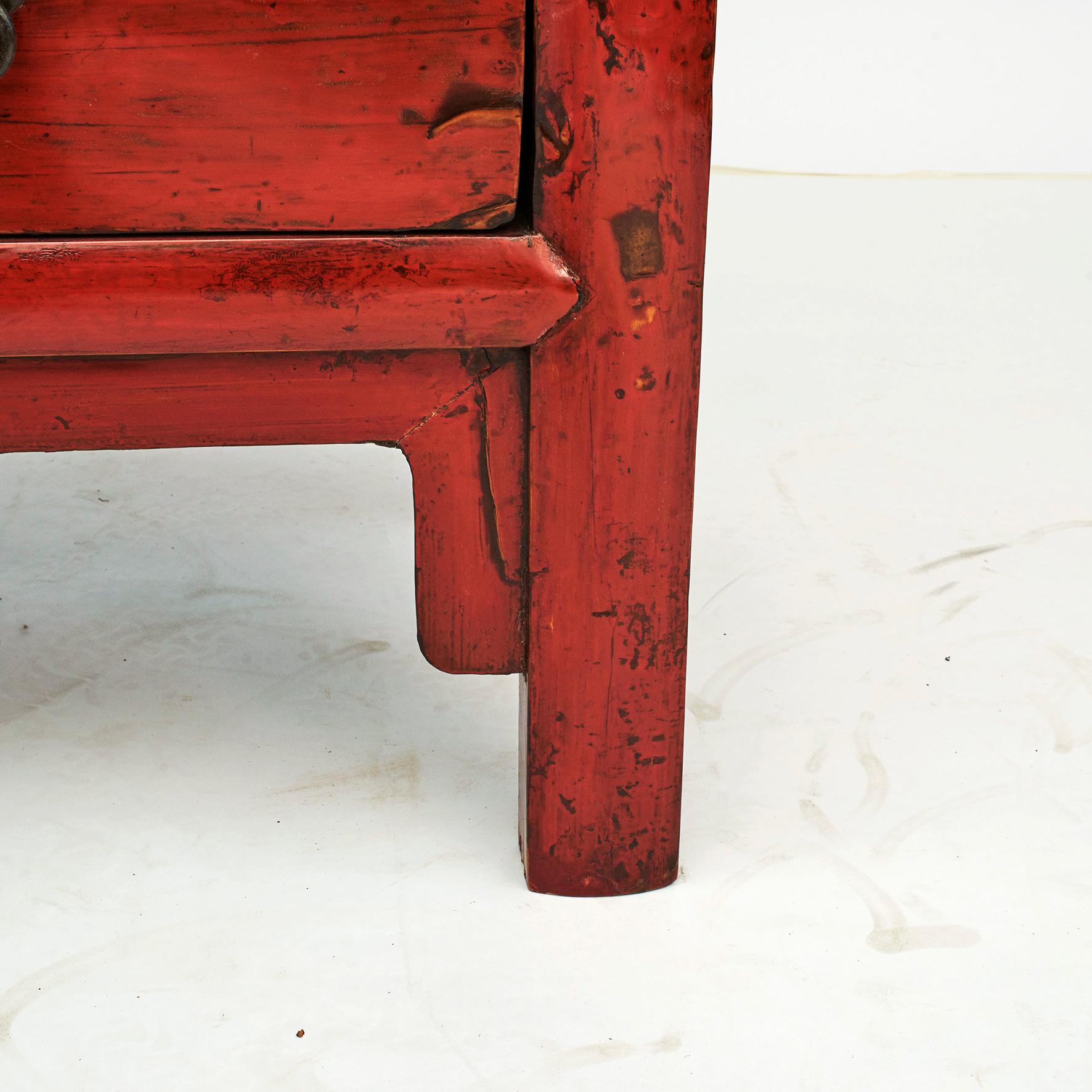 Chinese Ming Style Red Lacquered Wardrobe with Drawers and Shelves 4