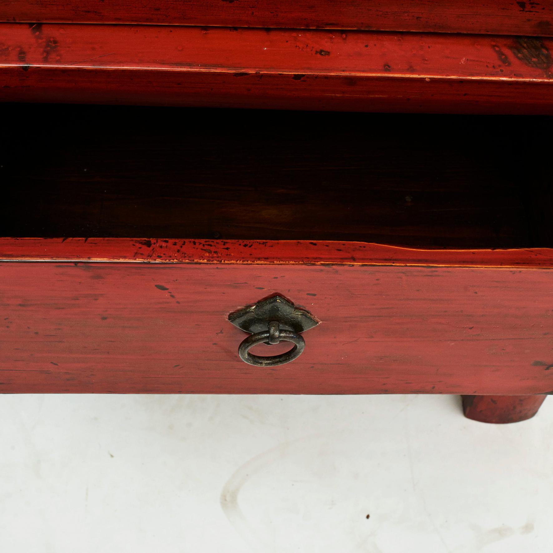 Chinese Ming Style Red Lacquered Wardrobe with Drawers and Shelves 2