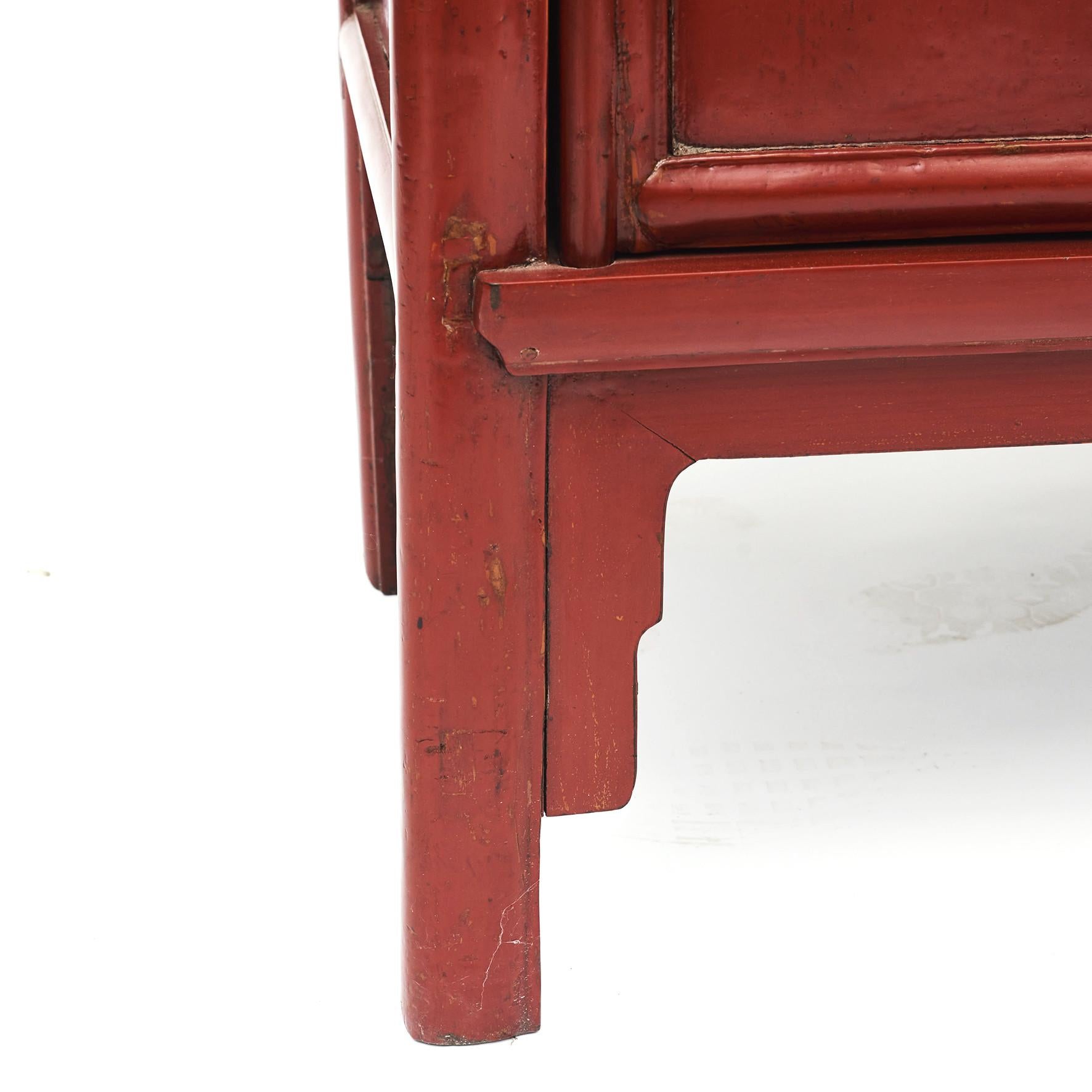 Lacquered Chinese Ming-Style Tapered Cabinet with Original Red Lacquer For Sale
