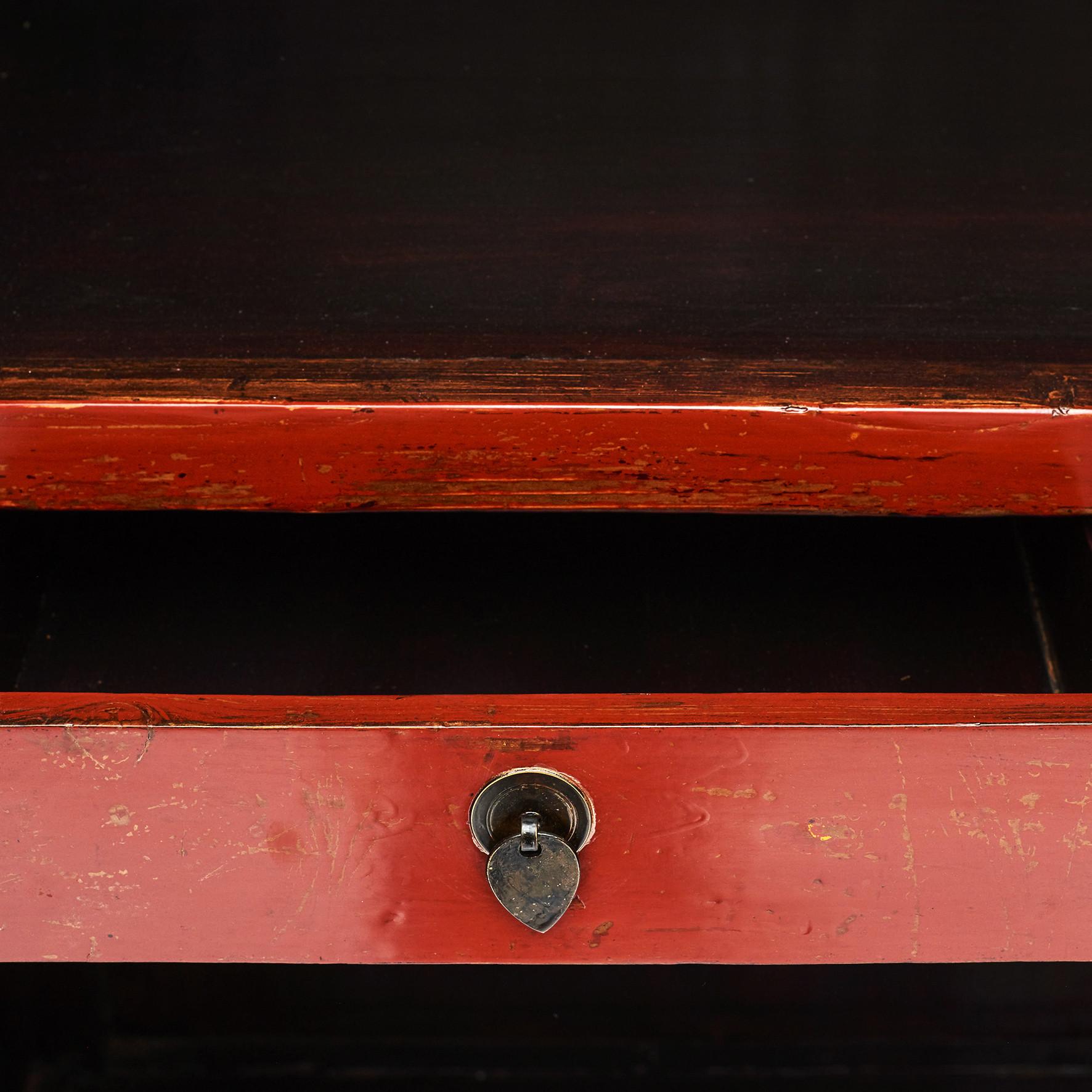 Chinese Ming-Style Tapered Cabinet with Original Red Lacquer For Sale 1