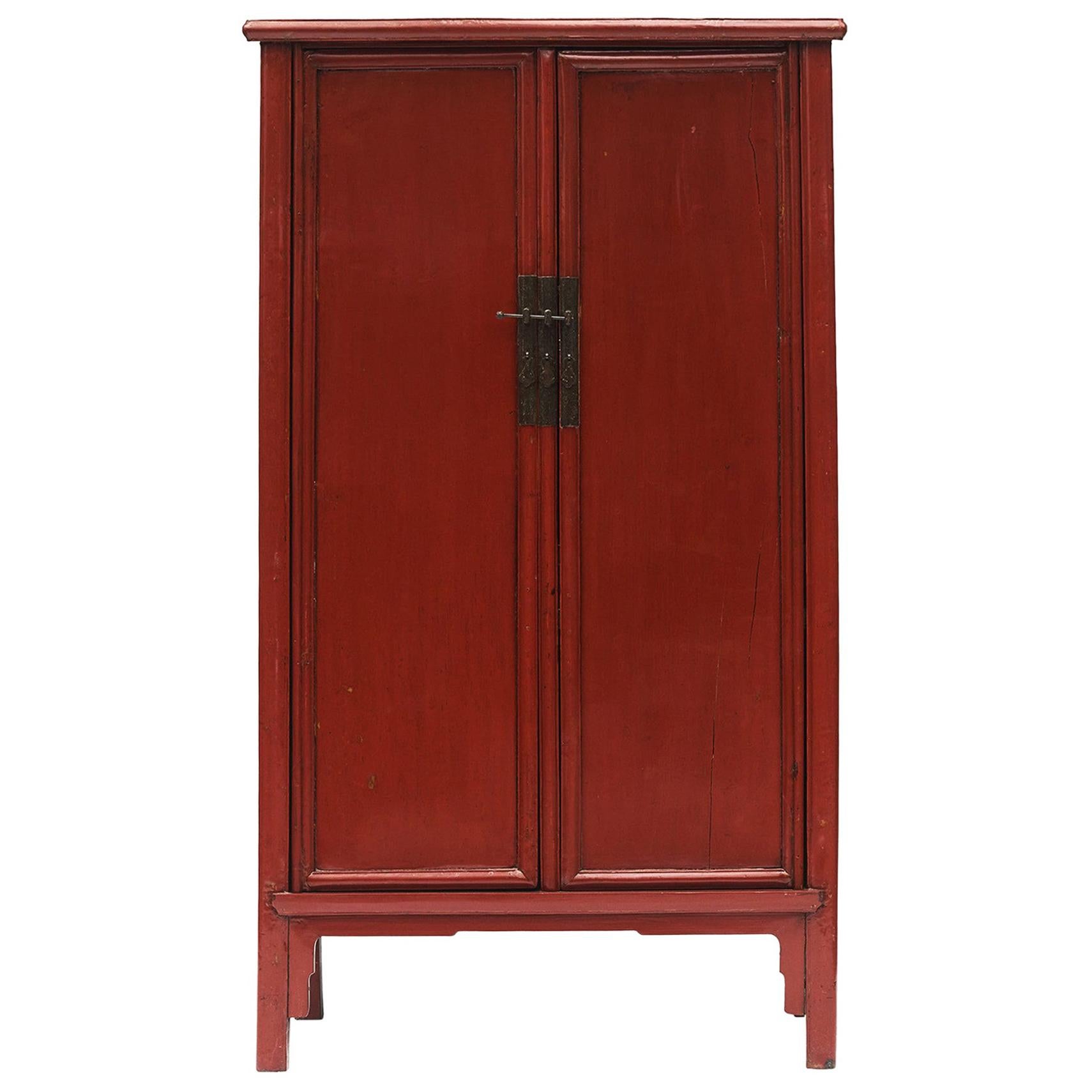 Chinese Ming-Style Tapered Cabinet with Original Red Lacquer
