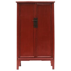 Antique Chinese Ming-Style Tapered Cabinet with Original Red Lacquer
