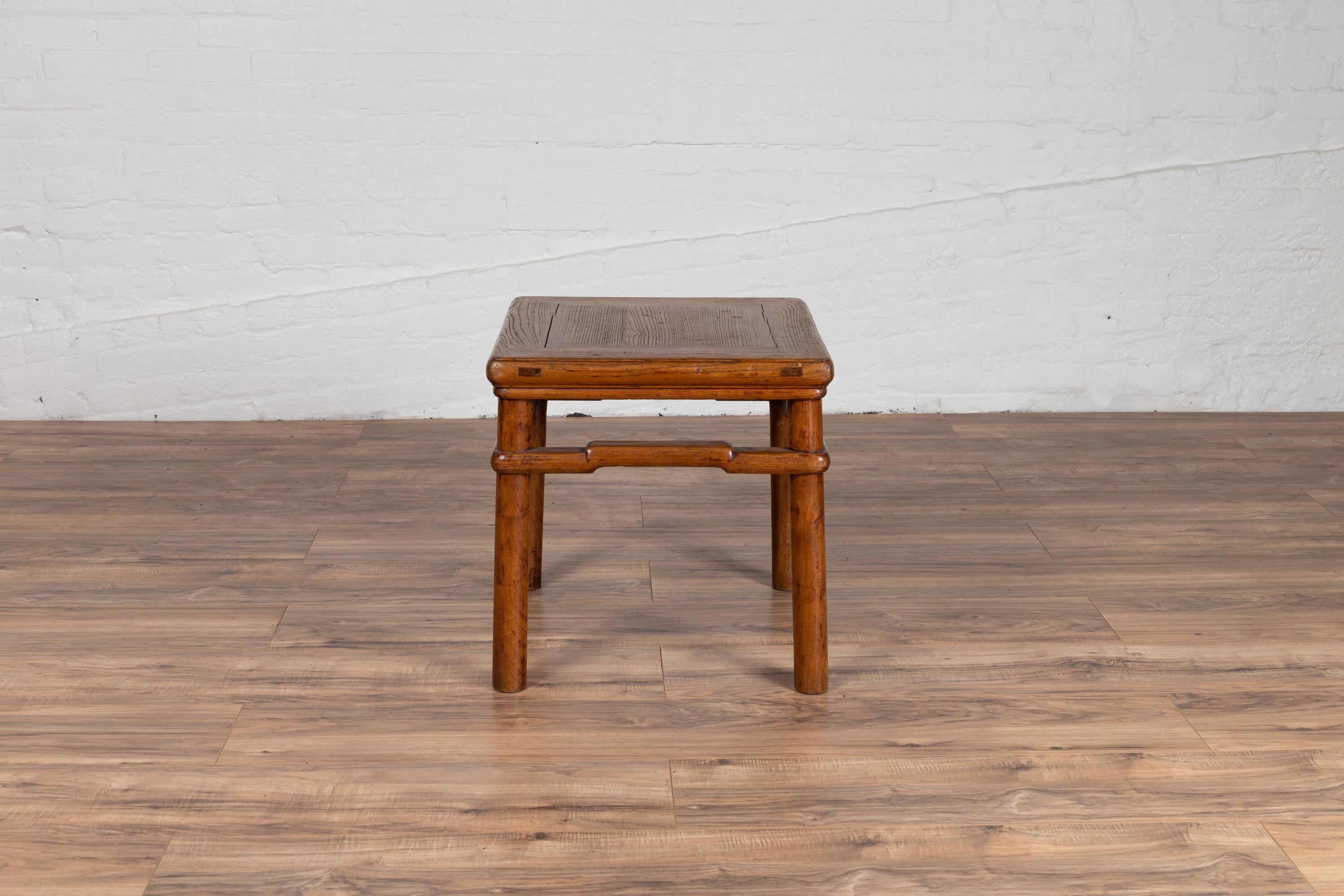20th Century Chinese Ming Style Vintage Natural Wood Side Table with Humpback Stretcher For Sale