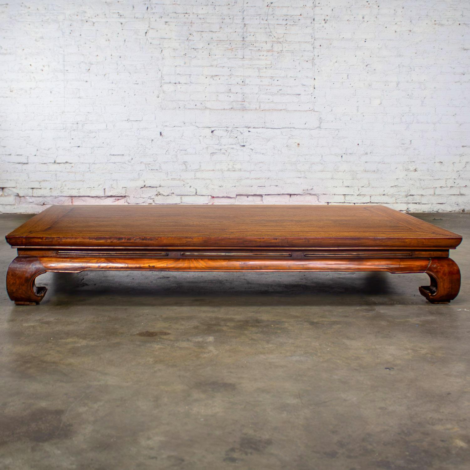 Handsome antique Chinese Ming style waisted opium bed/daybed or Monumental low coffee table with chow legs. Beautiful condition, keeping in mind that this is vintage and not new so will have signs of use and wear even if it has been refinished or