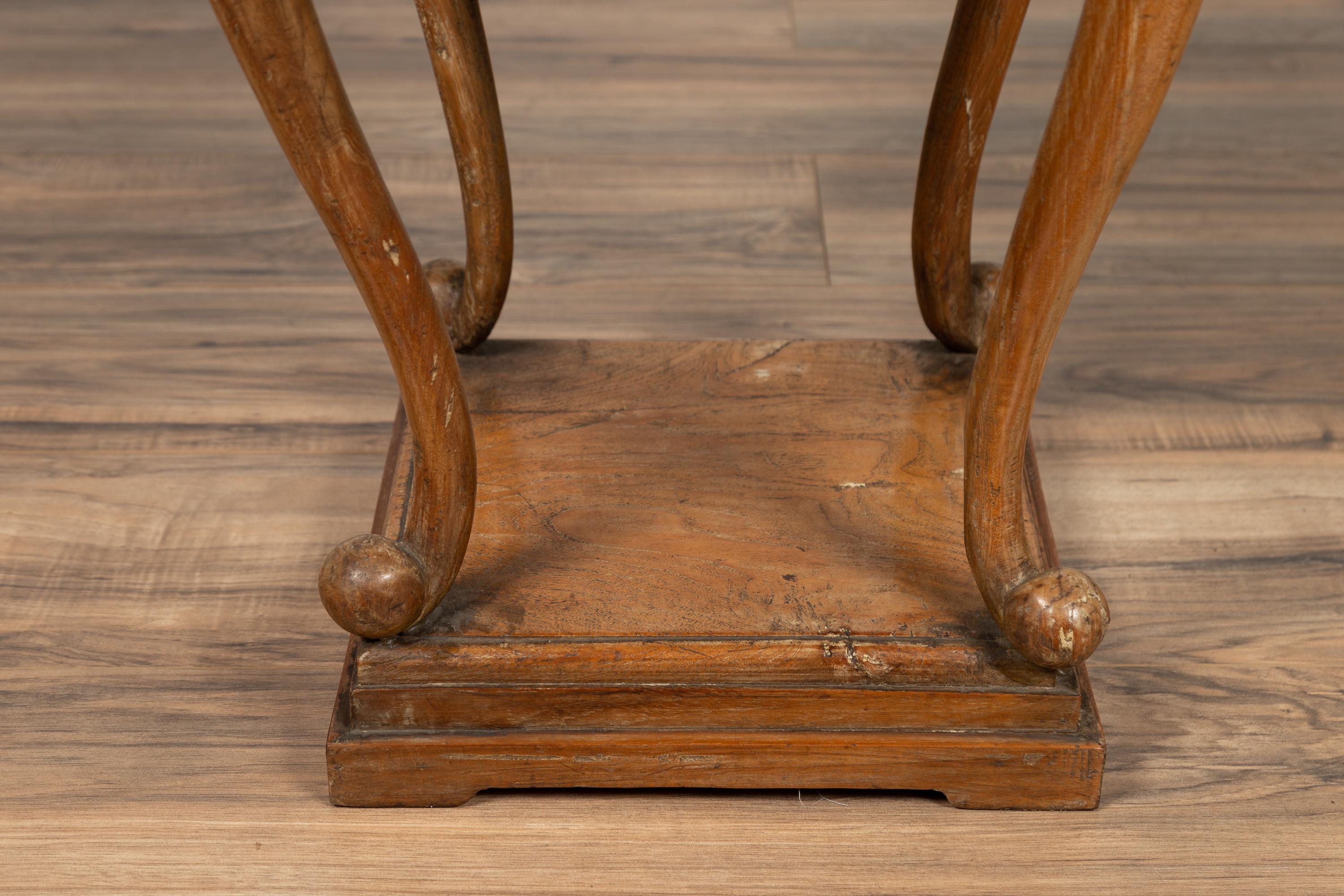 Chinese Ming Style Wooden Incense Stand with Cabriole Legs and Carved Apron For Sale 1