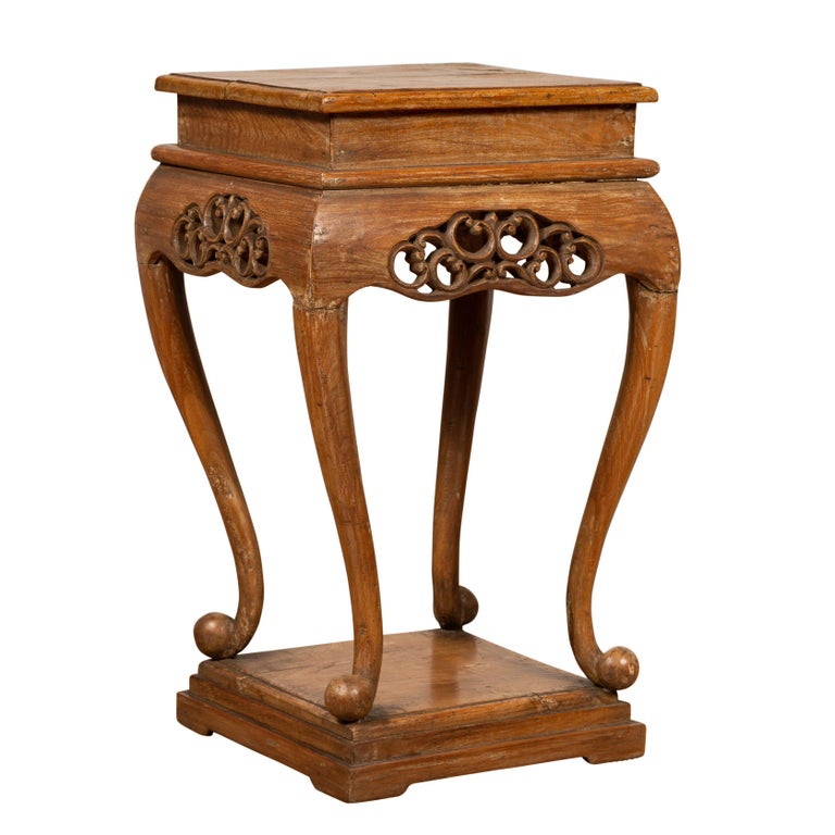 Chinese Ming Style Wooden Incense Stand with Cabriole Legs and Carved