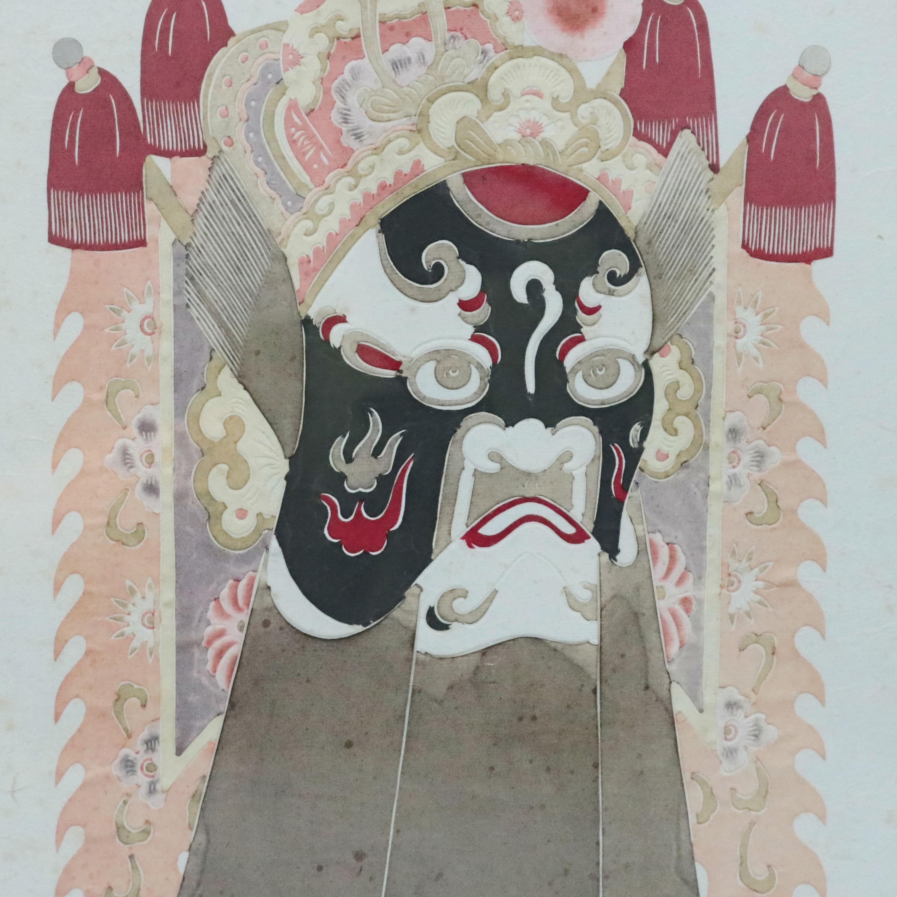 Chinese Mixed Media Print of Ceremonial Deity Mask, 20th Century In Good Condition For Sale In Big Flats, NY