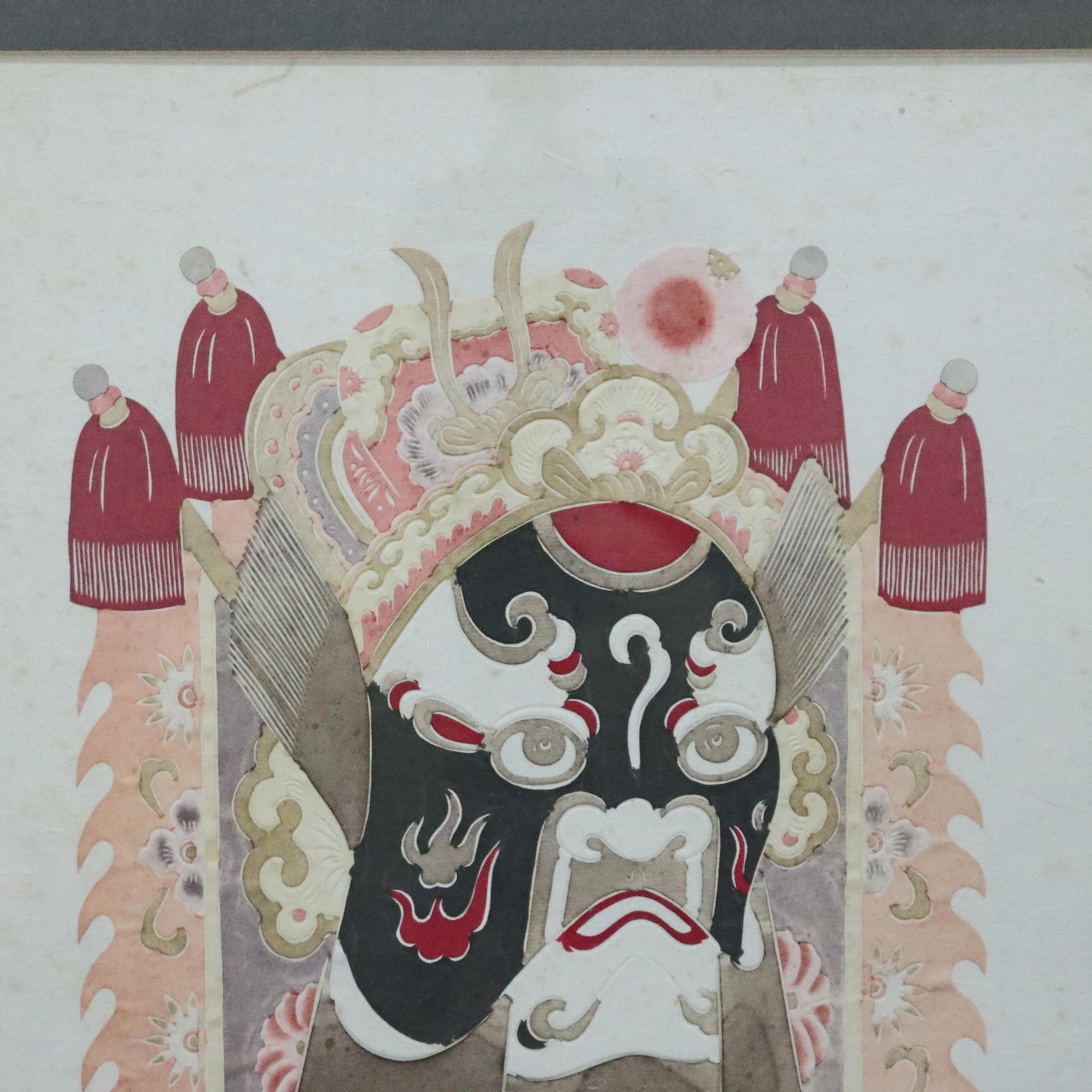Metal Chinese Mixed Media Print of Ceremonial Deity Mask, 20th Century For Sale