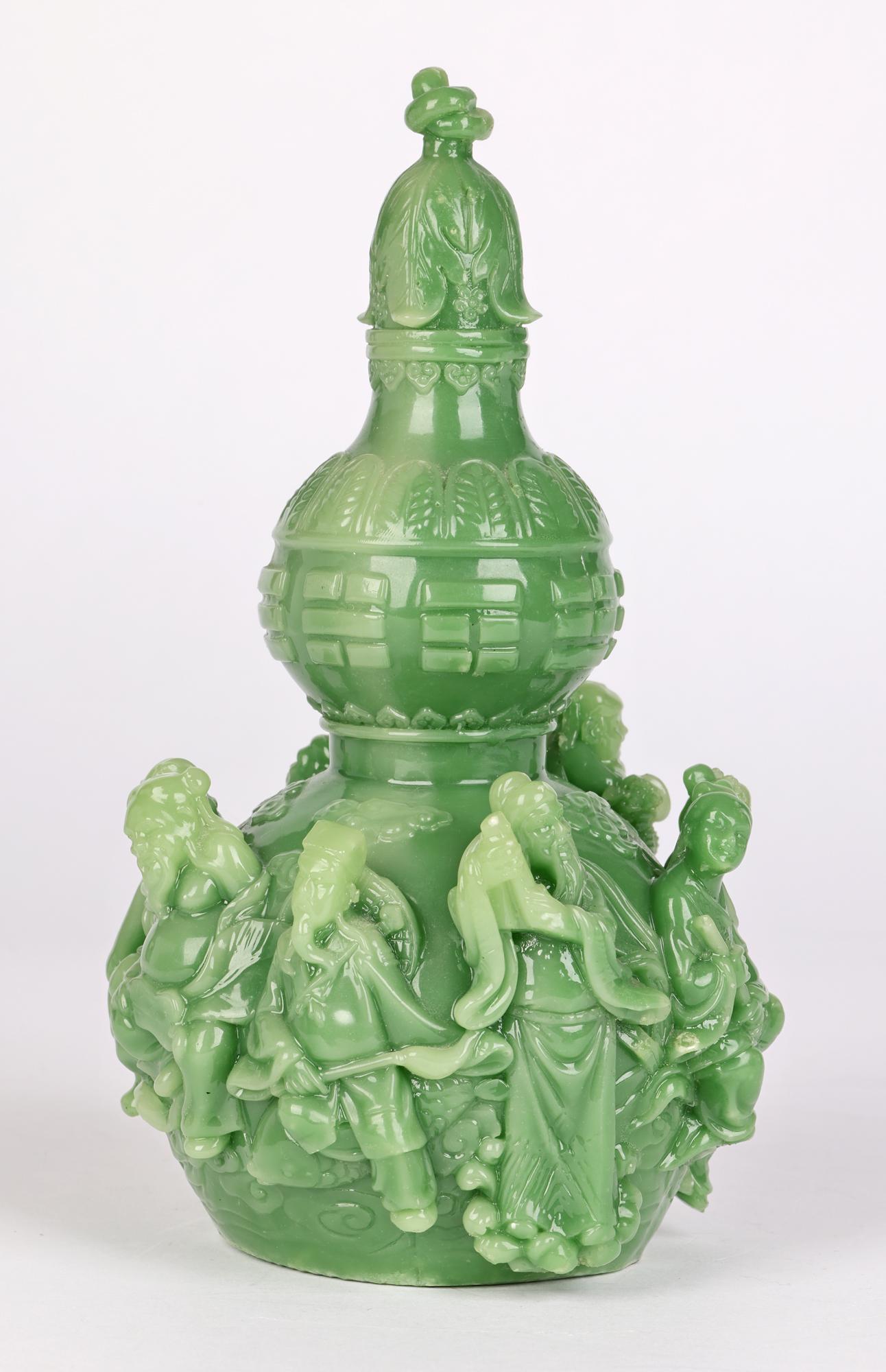 Chinese Molded Double Gourd Scroll Weight with Figures  For Sale 3