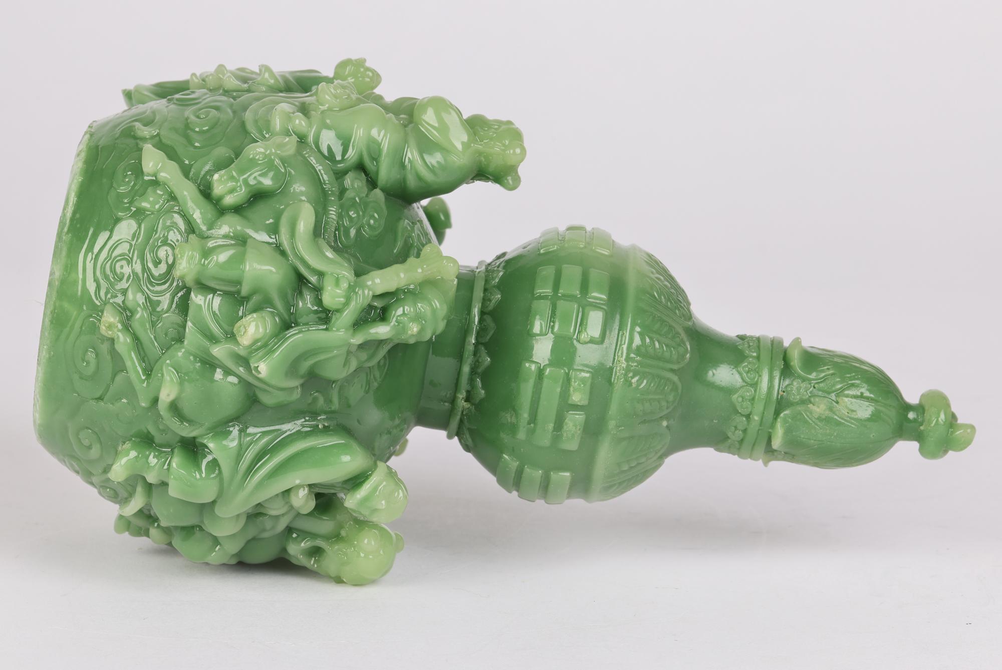 Chinese Molded Double Gourd Scroll Weight with Figures  For Sale 4