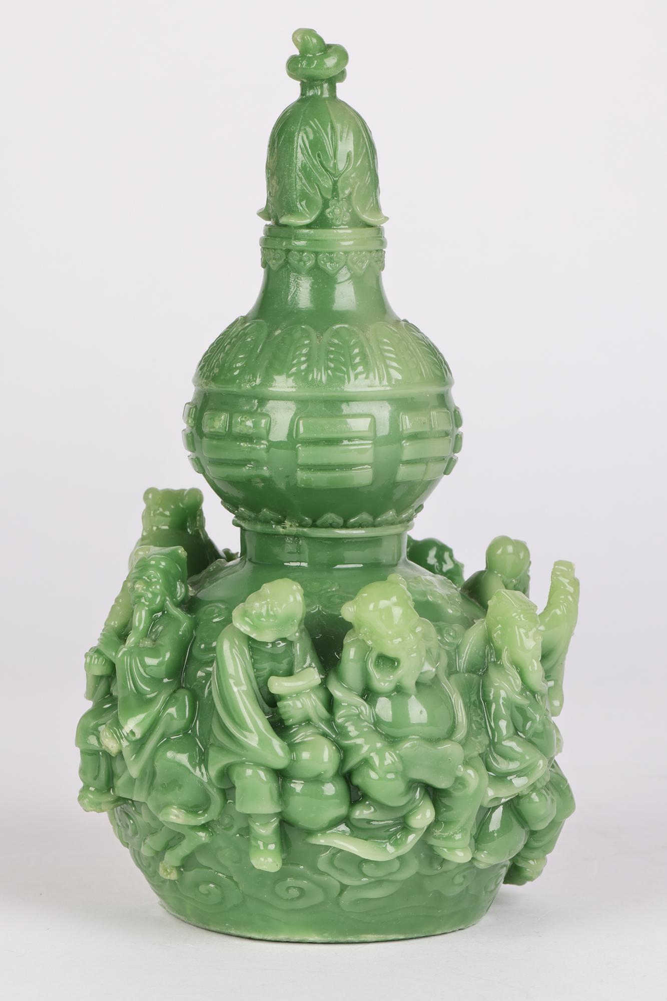 Chinese Molded Double Gourd Scroll Weight with Figures  For Sale 8