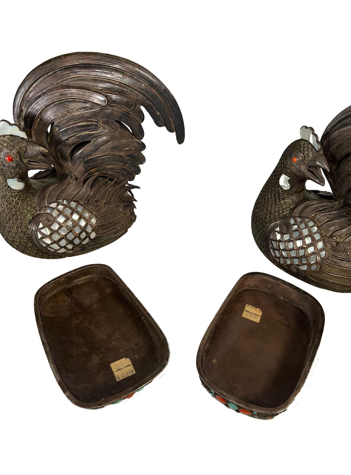 Chinese Mongolian Style Silver Roosters For Sale 5