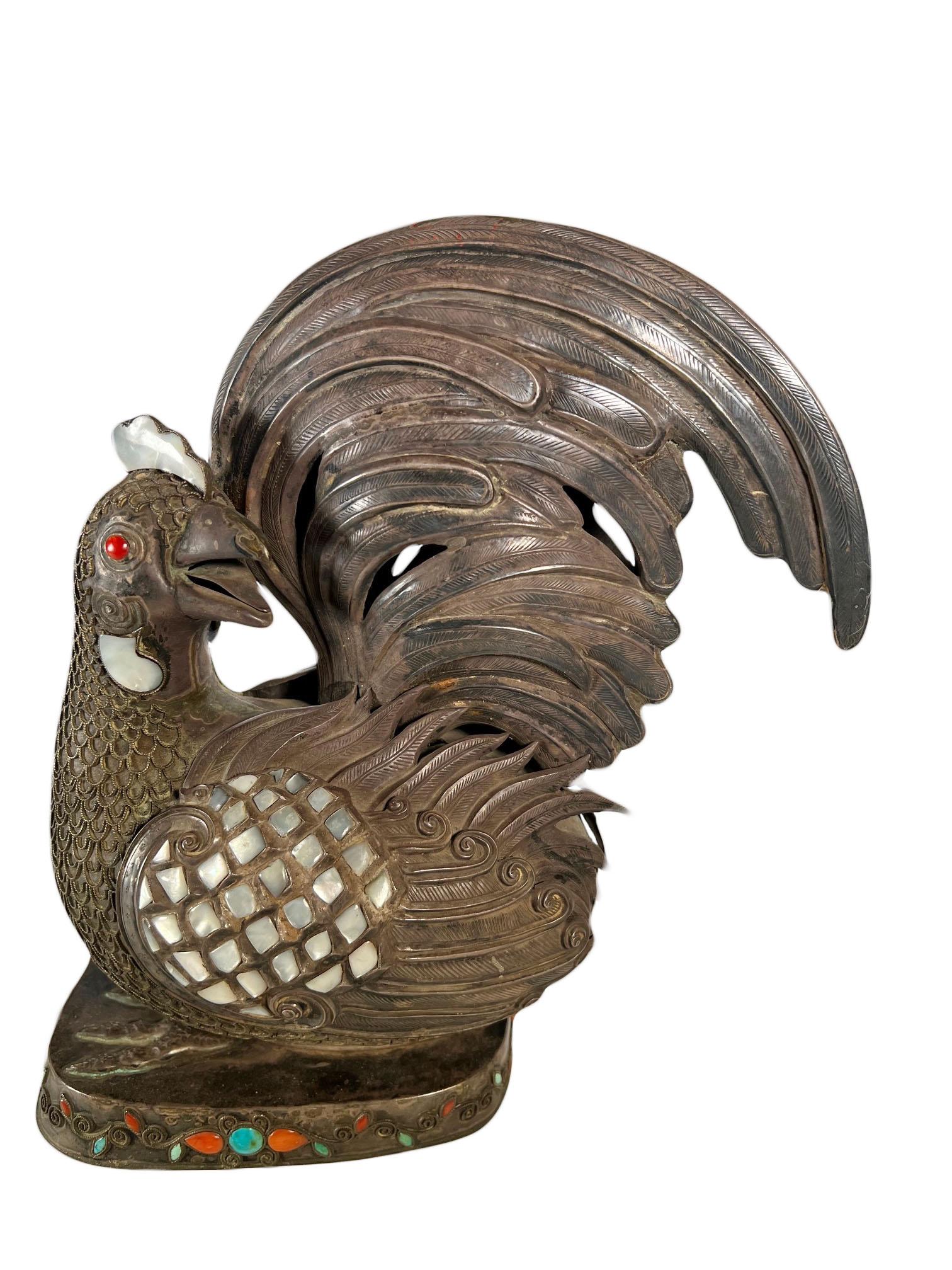 Mid-19th Century Chinese Mongolian Style Silver Roosters For Sale
