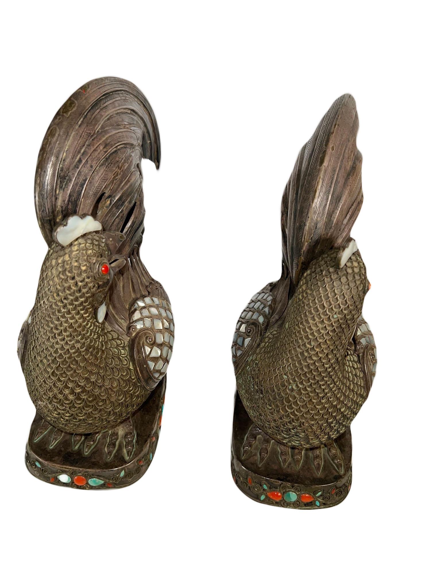 Chinese Mongolian Style Silver Roosters For Sale 2
