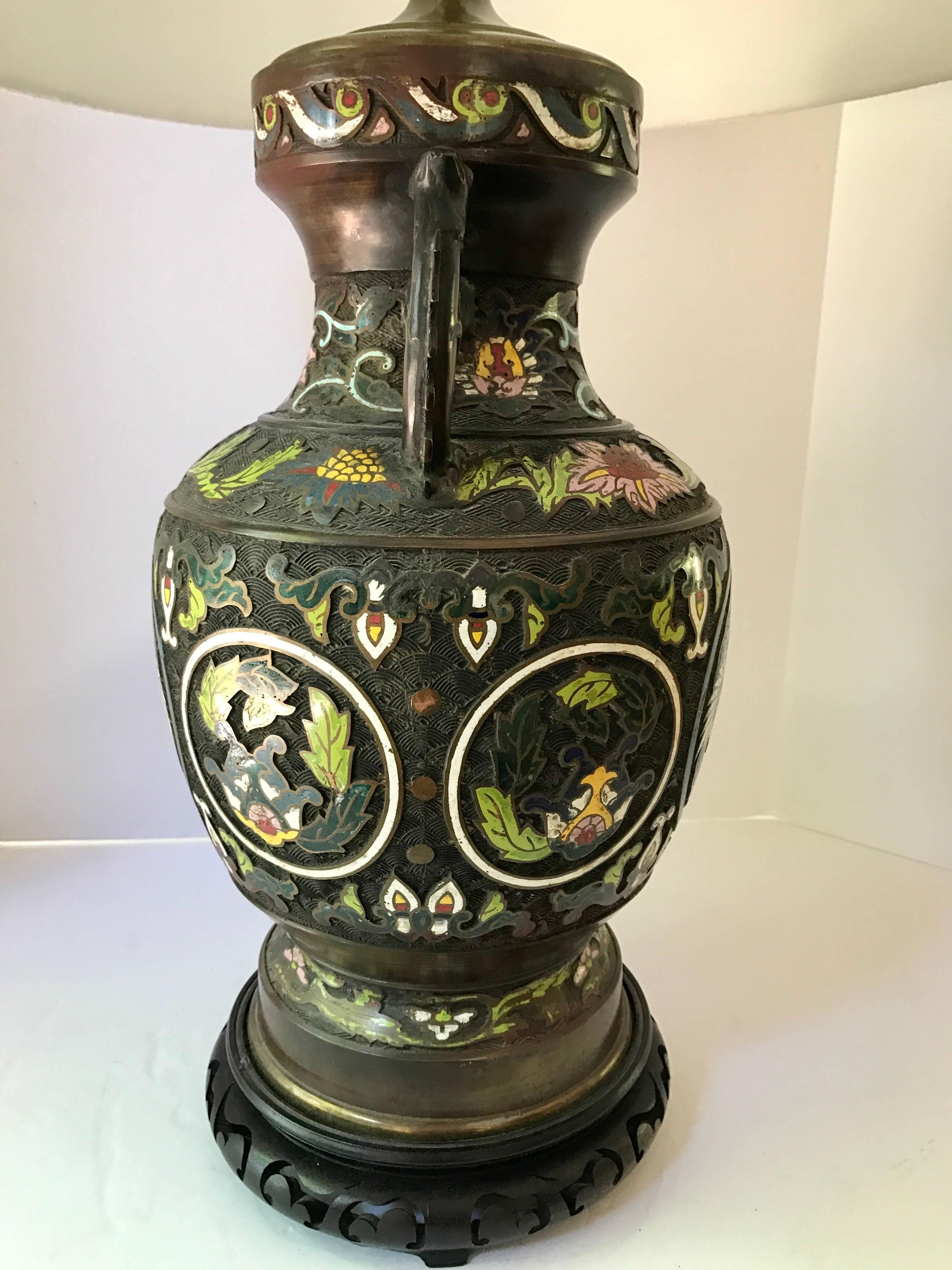 Mid-20th Century Japanese Monumental Bronze Enamel Architectural Table Lamp