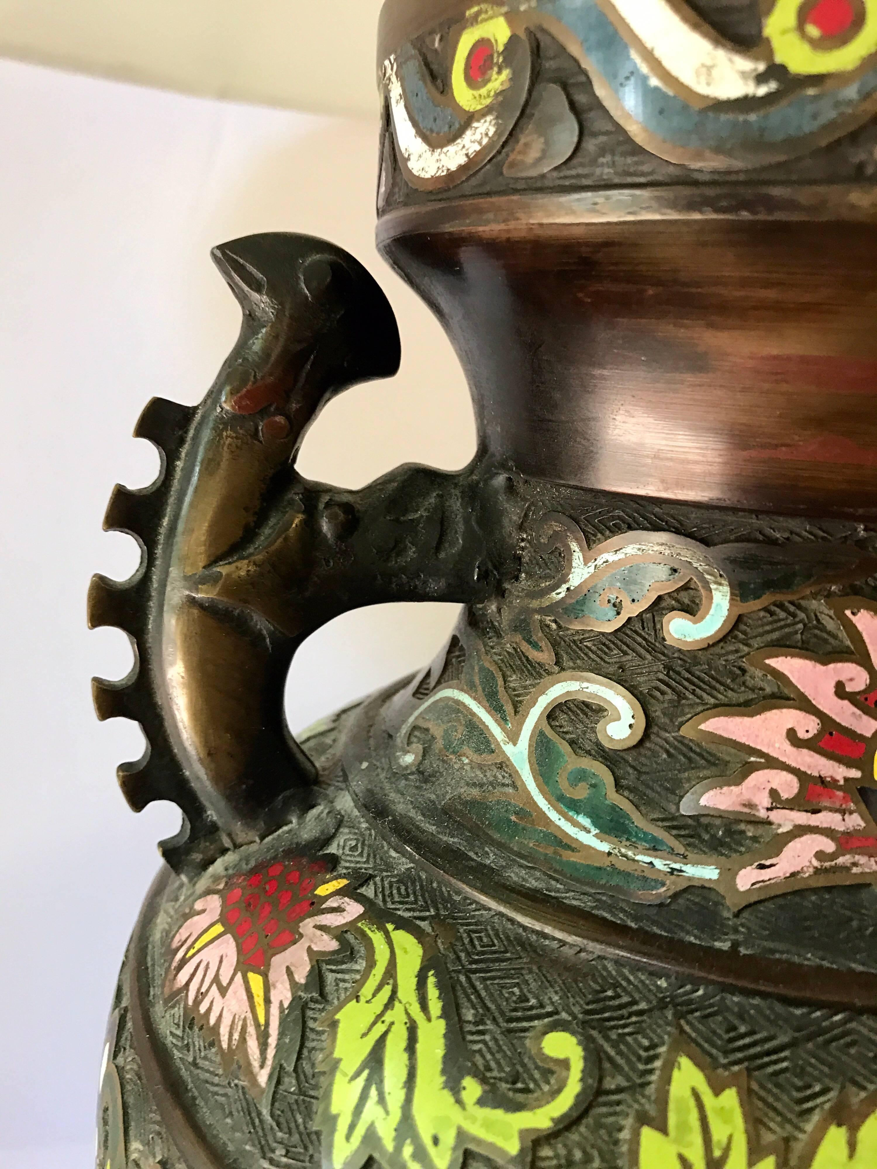 Japanese Monumental Bronze Enamel Architectural Table Lamp 2