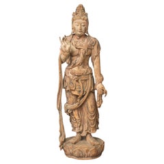 Chinese Monumental Carved Wood Standing Guanyin