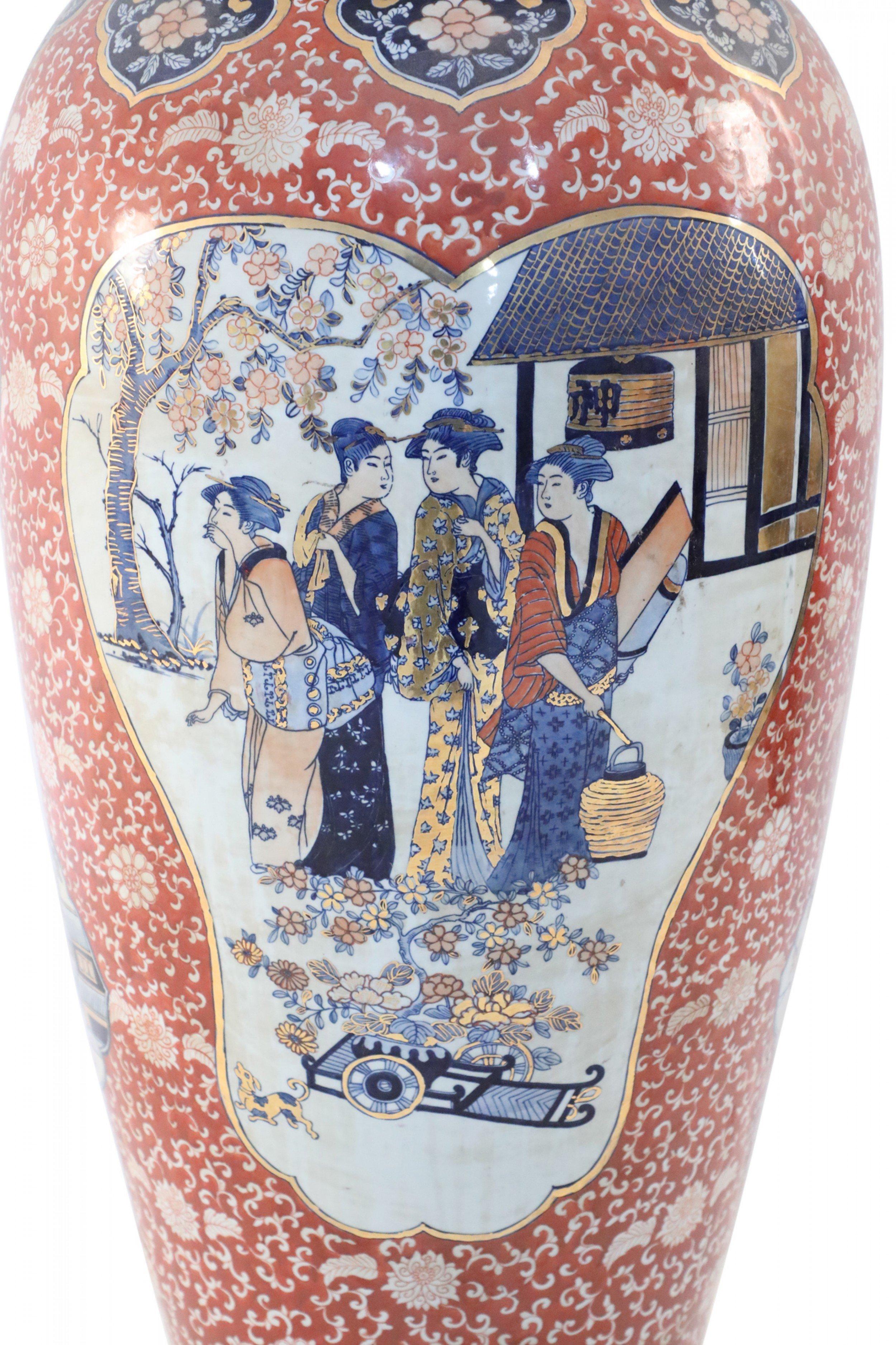 Chinese Export Chinese Monumental Imari-Style Figurative Scene Lidded Urn