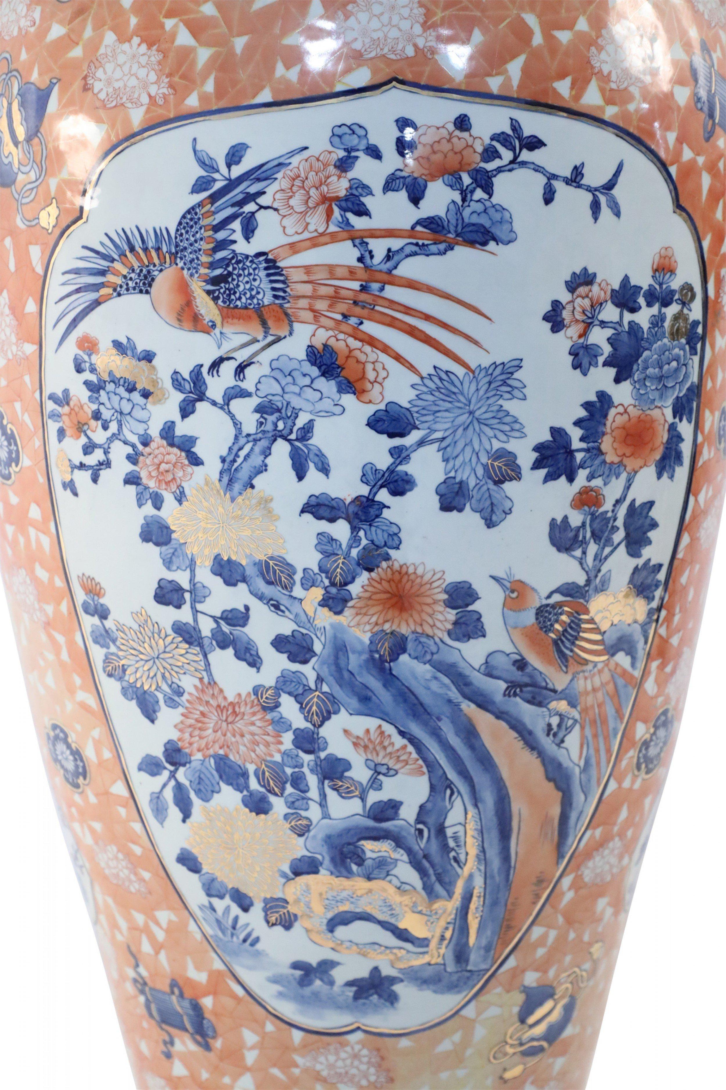 Chinese Monumental Imari-Style Lidded Light Orange Porcelain Urn 6