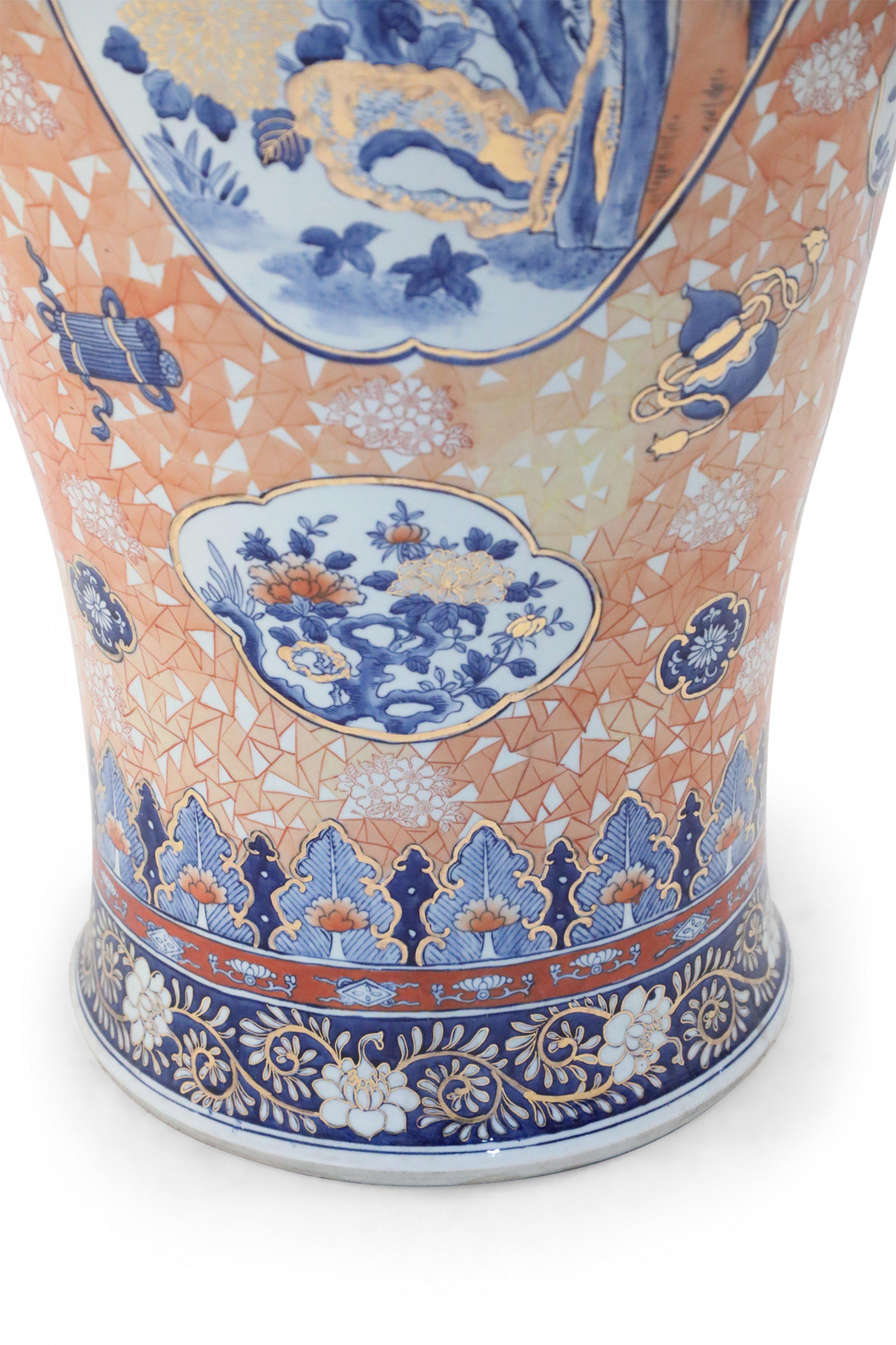Chinese Monumental Imari-Style Lidded Light Orange Porcelain Urn 7