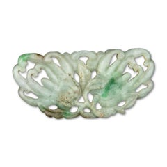 Chinese Moss-in-Snow Jadeite Pendant of Bat & Citrons