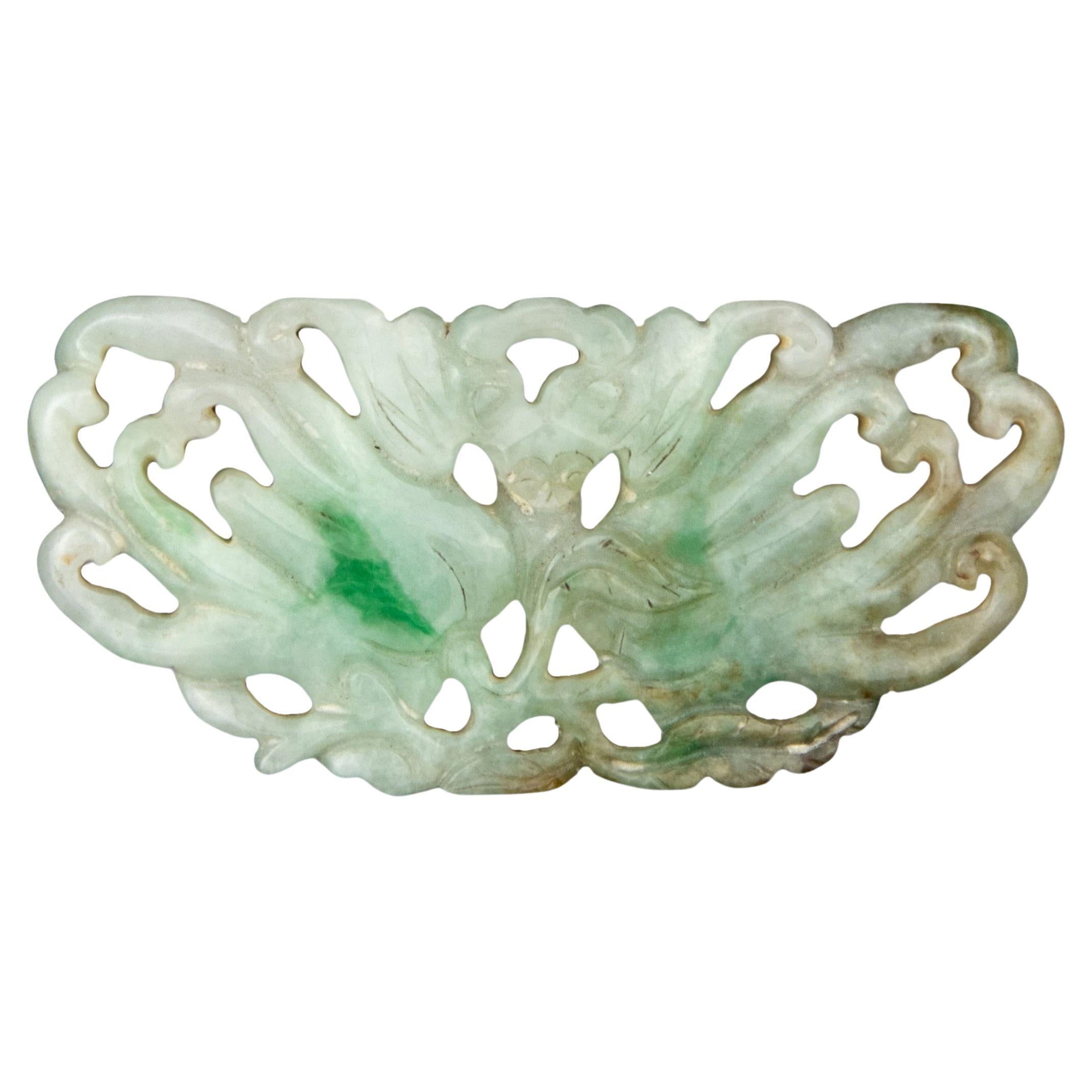 Chinese Moss-in-Snow Jadeite Pendant of Bat & Citrons