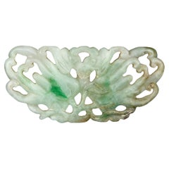 Chinese Moss-in-Snow Jadeite Pendant of Bat & Citrons