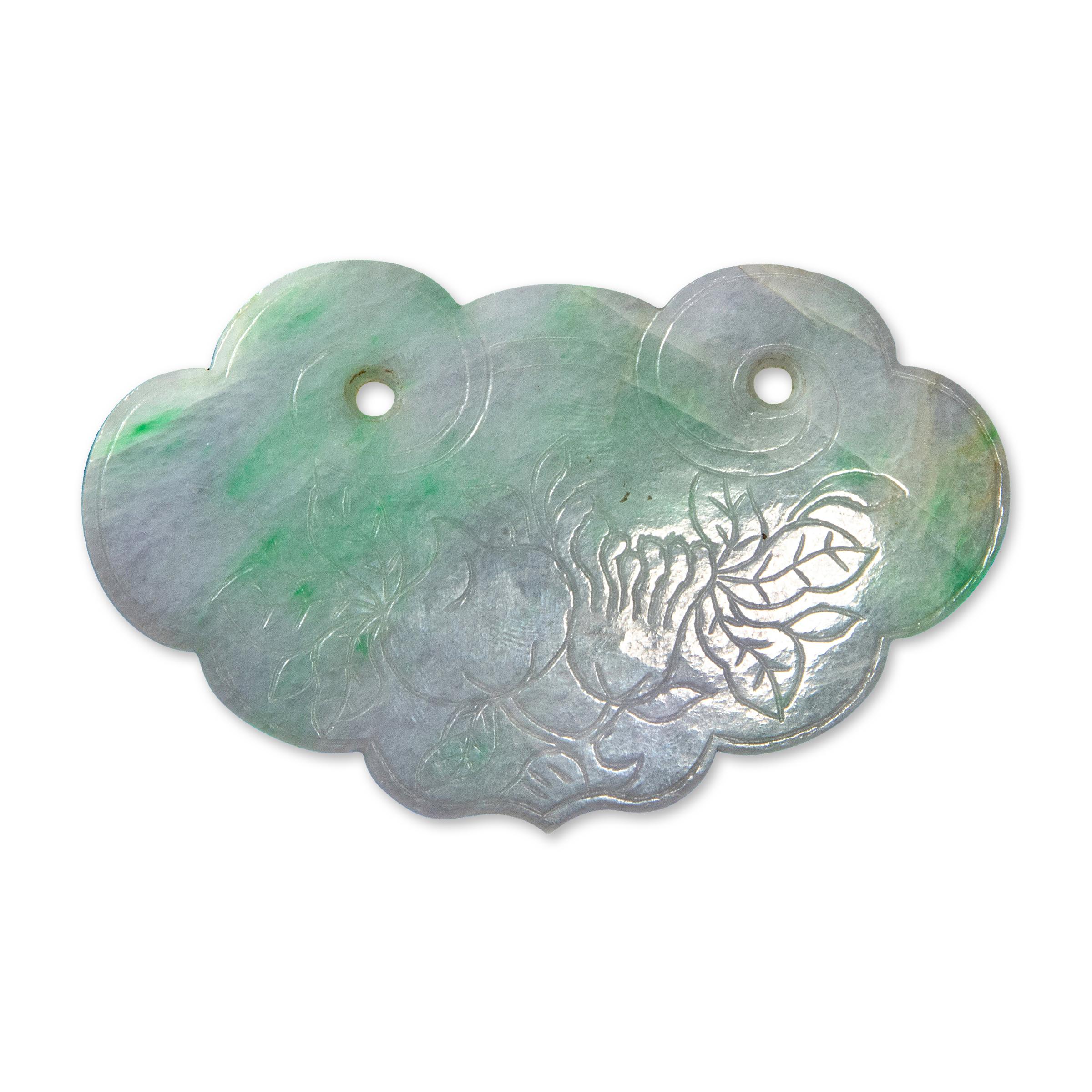 Etched Chinese Moss-in-Snow Jadeite Ruyi Pendant For Sale