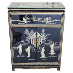 Chinese Mother of Pearl and Hardstone Decorated Lacquered Side Cabinet
