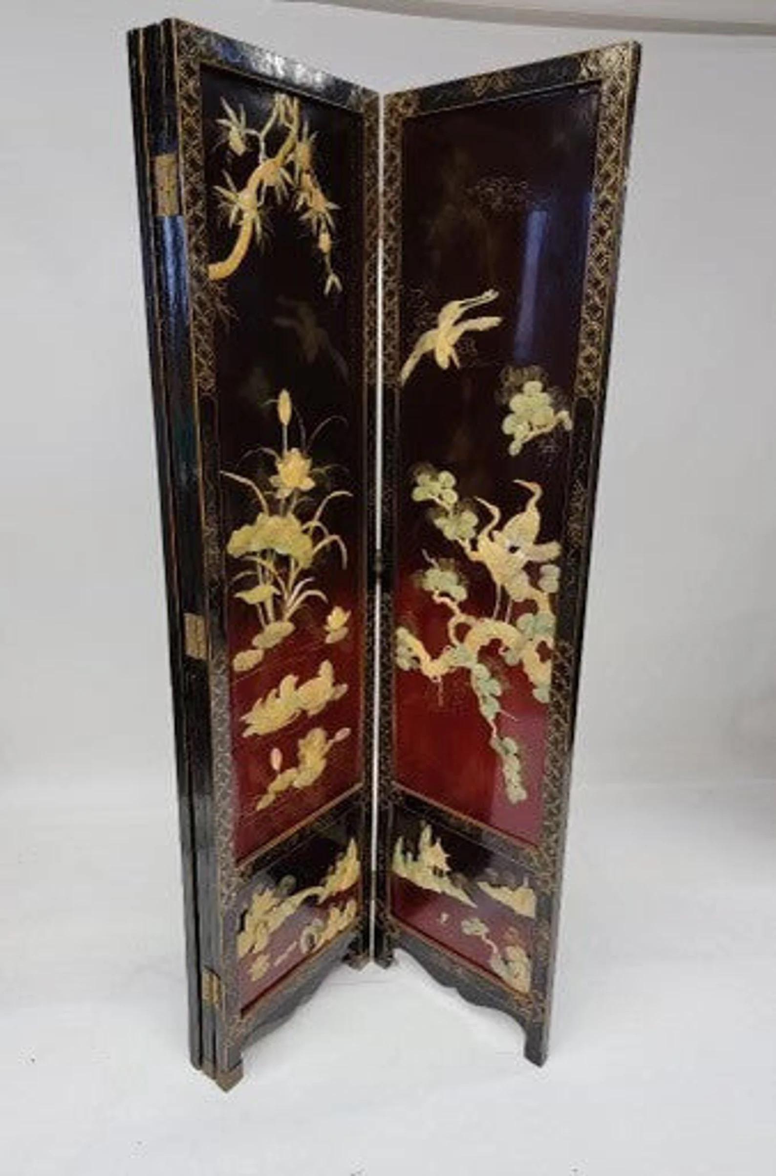 20th Century Chinese Mother of Pearl Coromandel Lacquered Hand Painted Screen/Room Divider For Sale