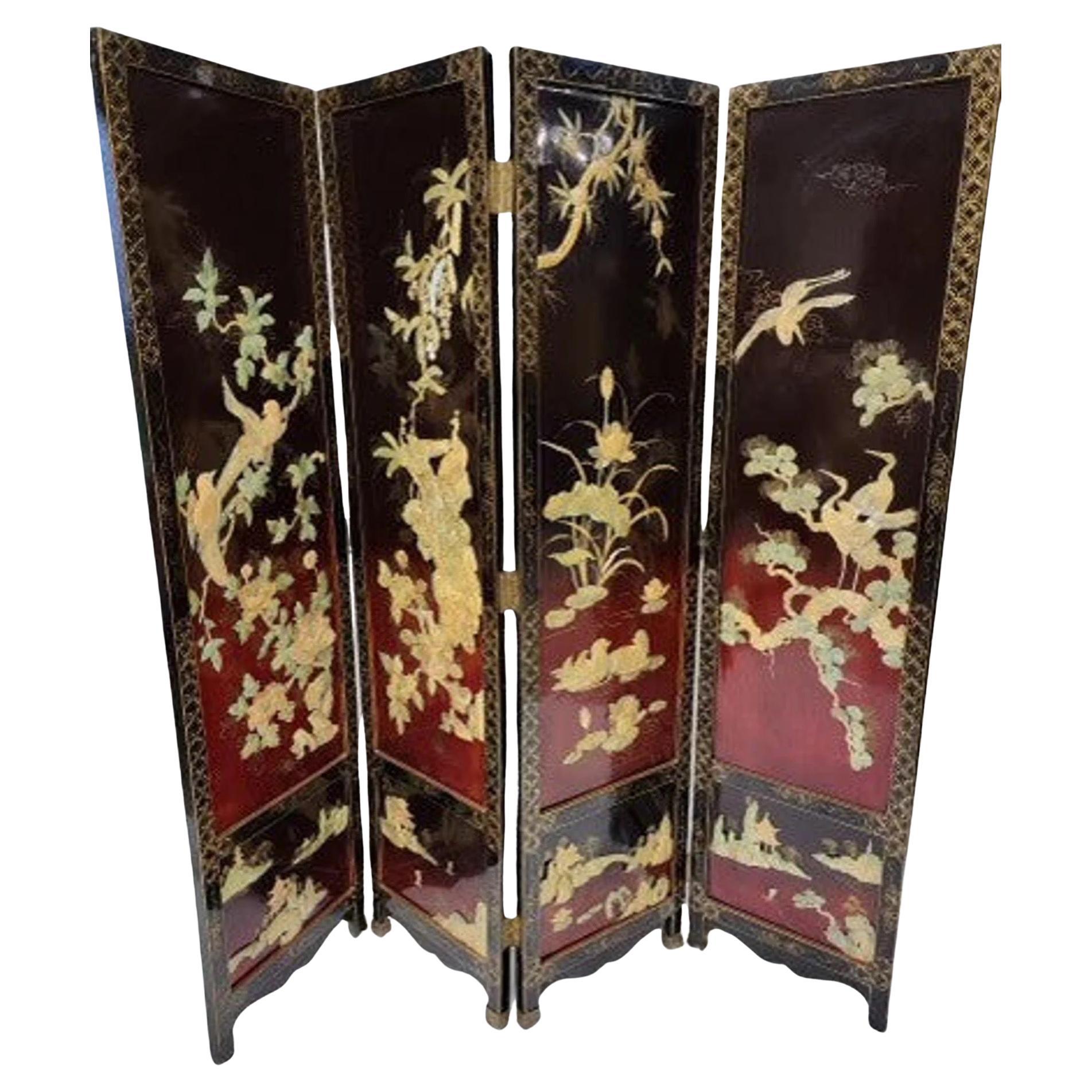 Chinese Mother of Pearl Coromandel Lacquered Hand Painted Screen/Room Divider For Sale