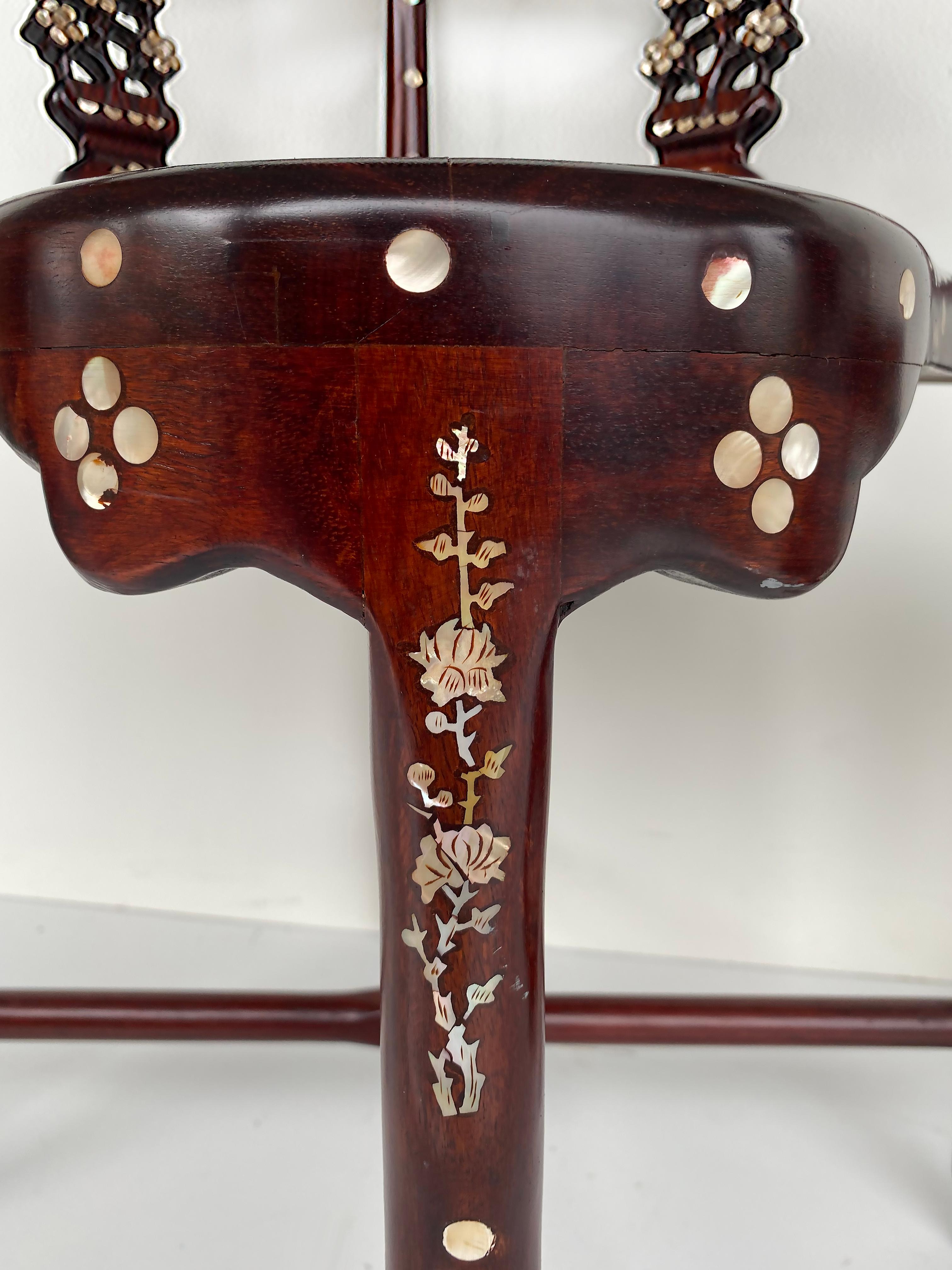 20th Century Chinese Mother of Pearl Intricately Inlaid Corner Chair  For Sale