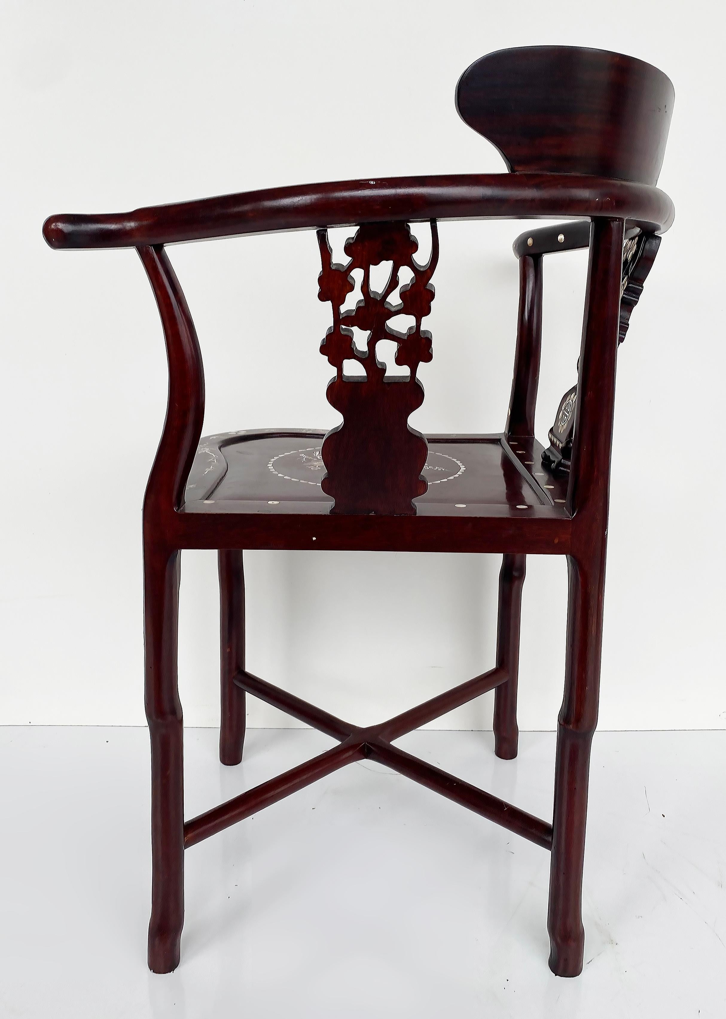 Mother-of-Pearl Chinese Mother of Pearl Intricately Inlaid Corner Chair  For Sale