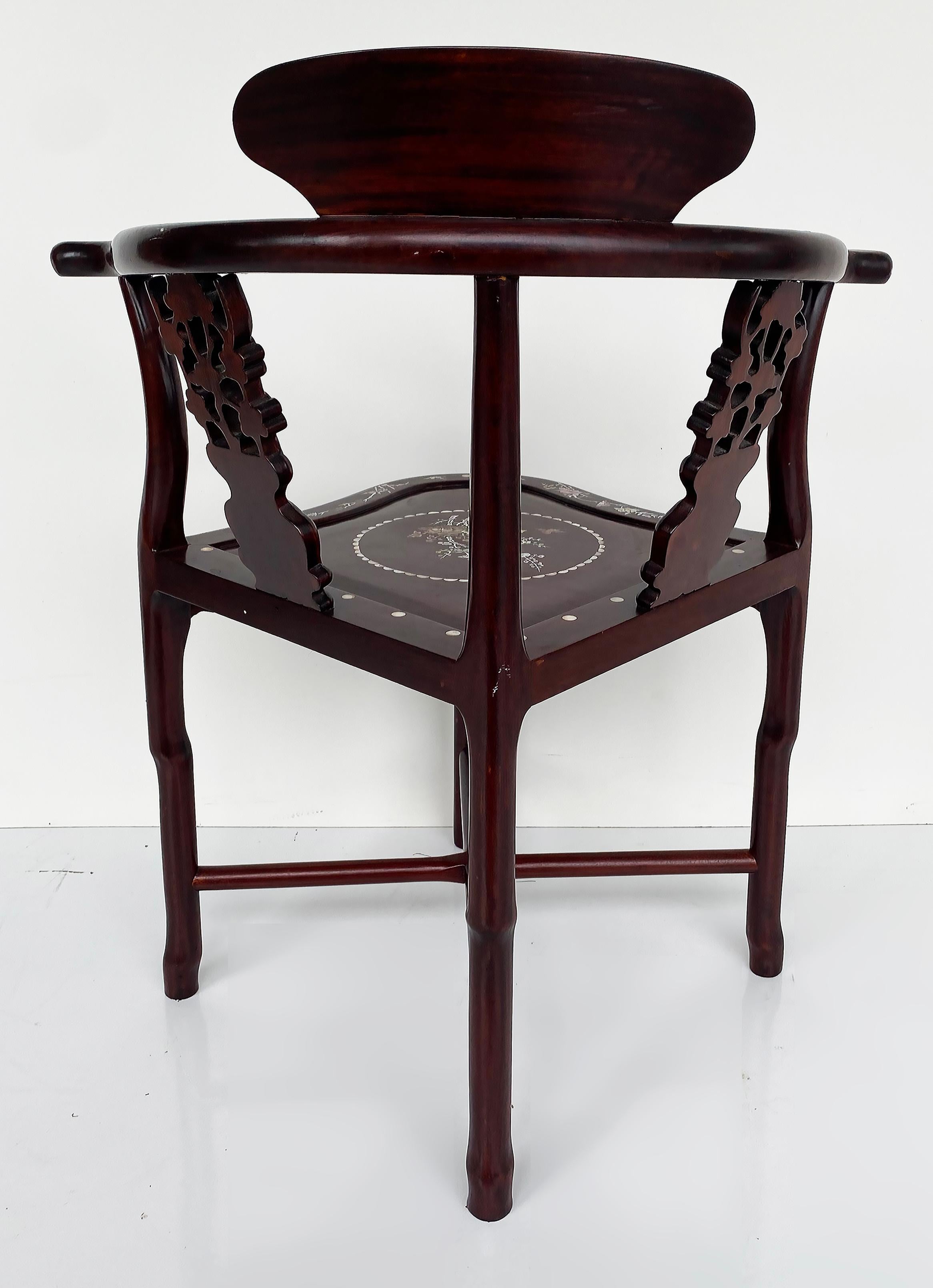 Chinese Mother of Pearl Intricately Inlaid Corner Chair  For Sale 2