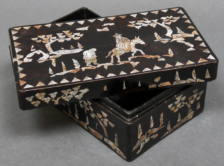Chinese Export Chinese Mother of Pearl Inlaid Lacquered Box For Sale