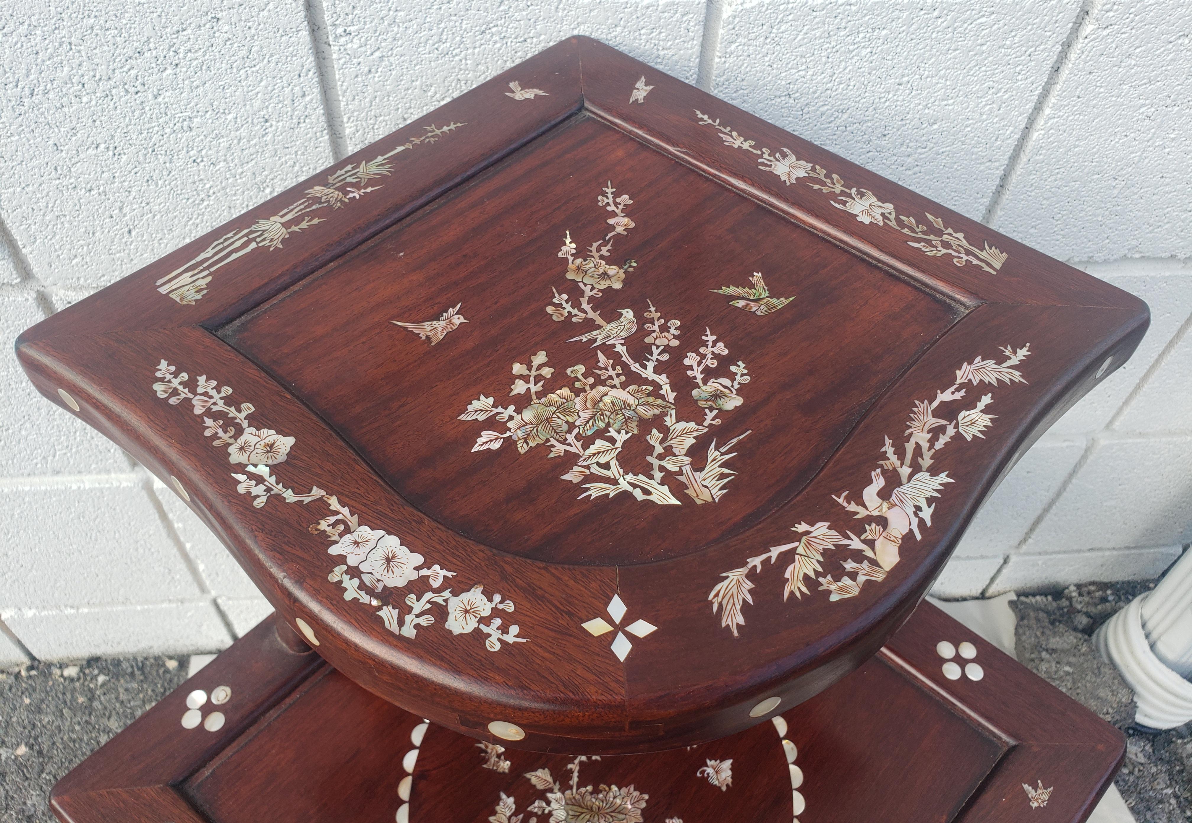 Inlay Chinese Mother-of-Pearl Inlaid Rosewood 3-tier Corner Table For Sale