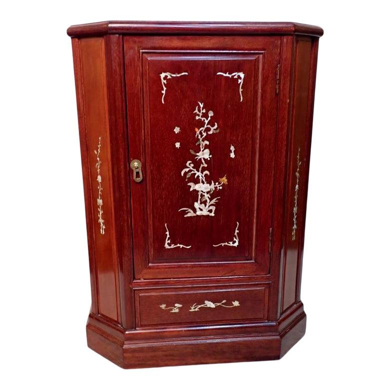 Chinese Mother of Pearl Inlaid Teak Wood Side Cabinet 2