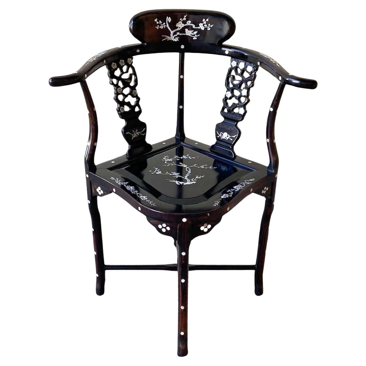 Chinese Mother of Pearl Inlay Corner Chair For Sale