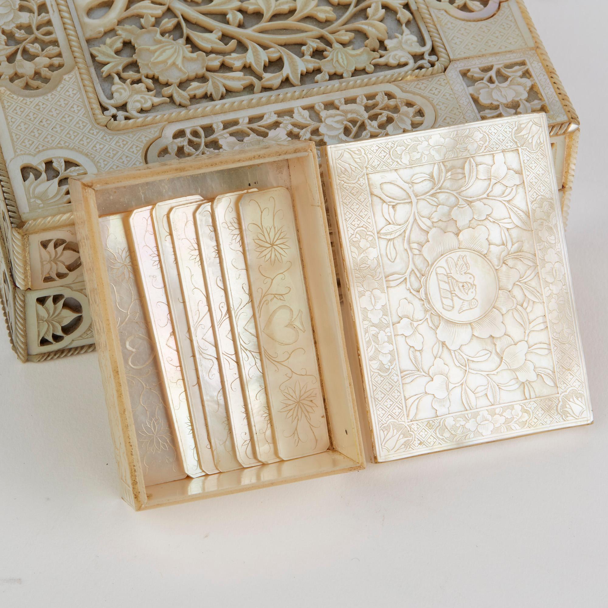 Late 18th Century Chinese Mother of Pearl Mounted Box with Four Boxes and Counters, 18th Century For Sale
