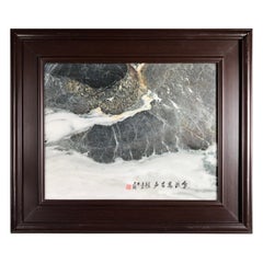 Cina Straordinaria "Pittura" di pietra naturale  Torrente di pesca in montagna