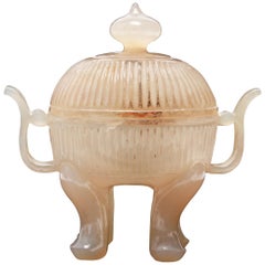 Chinese Mughal Style Carved Agate Covered Censor