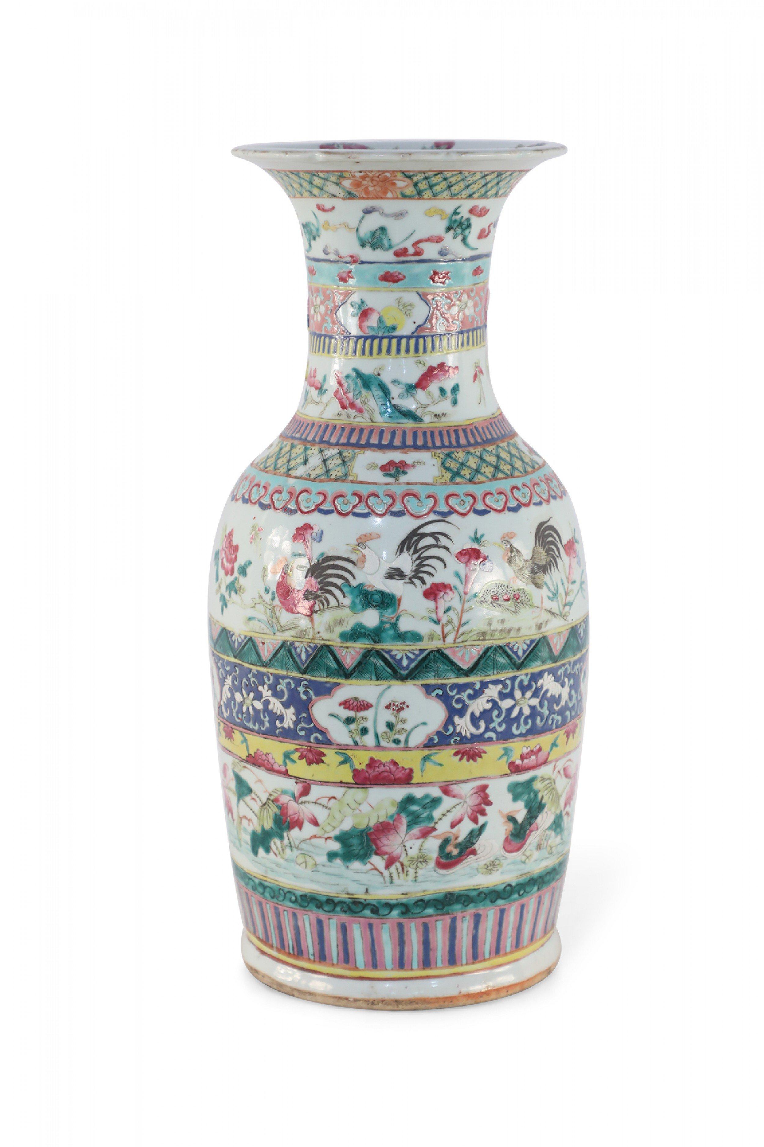 Chinese Export Chinese Multicolor Banded Pattern Porcelain Urn For Sale