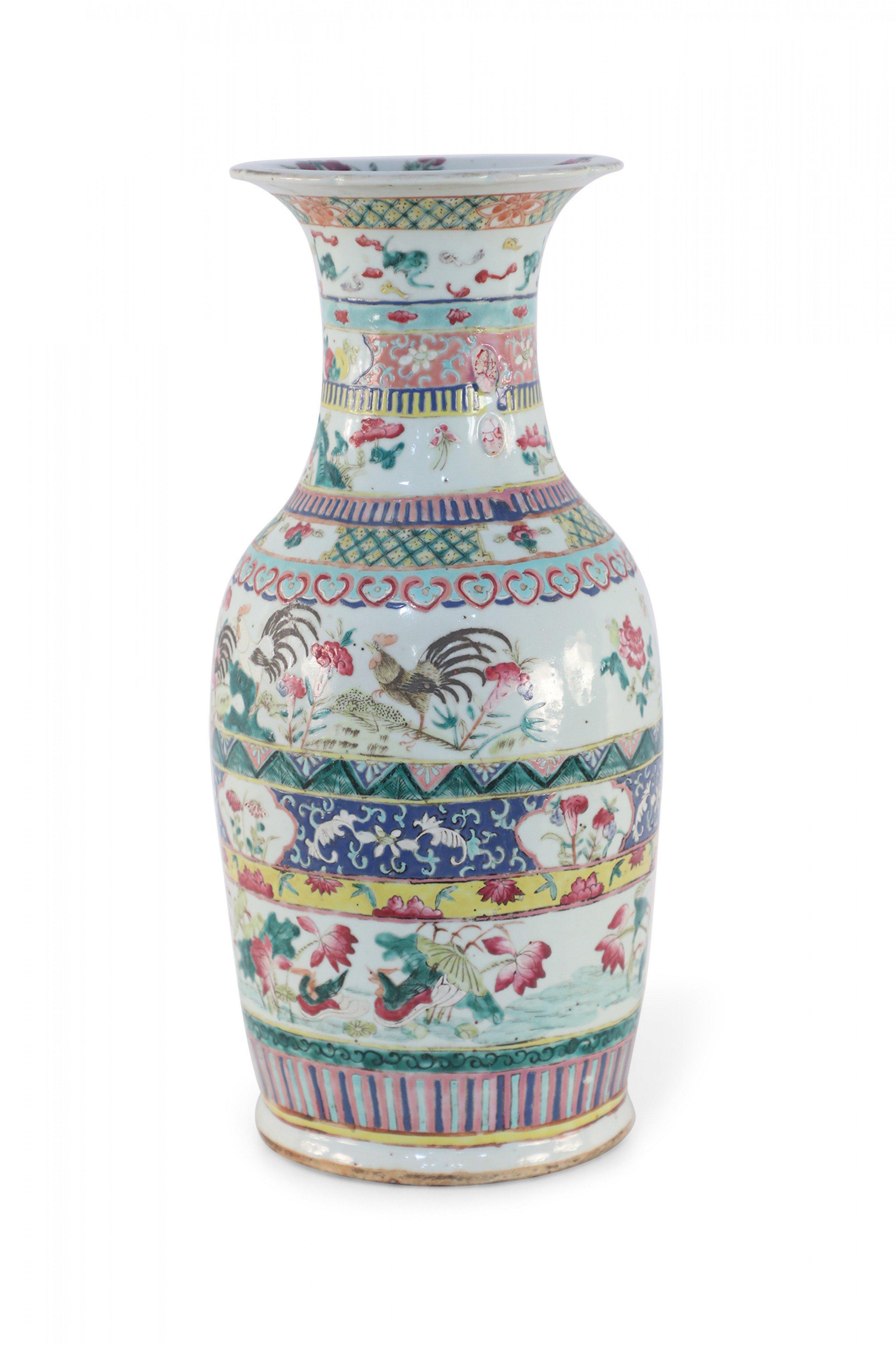 Chinese Multicolor Banded Pattern Porcelain Urn In Good Condition For Sale In New York, NY