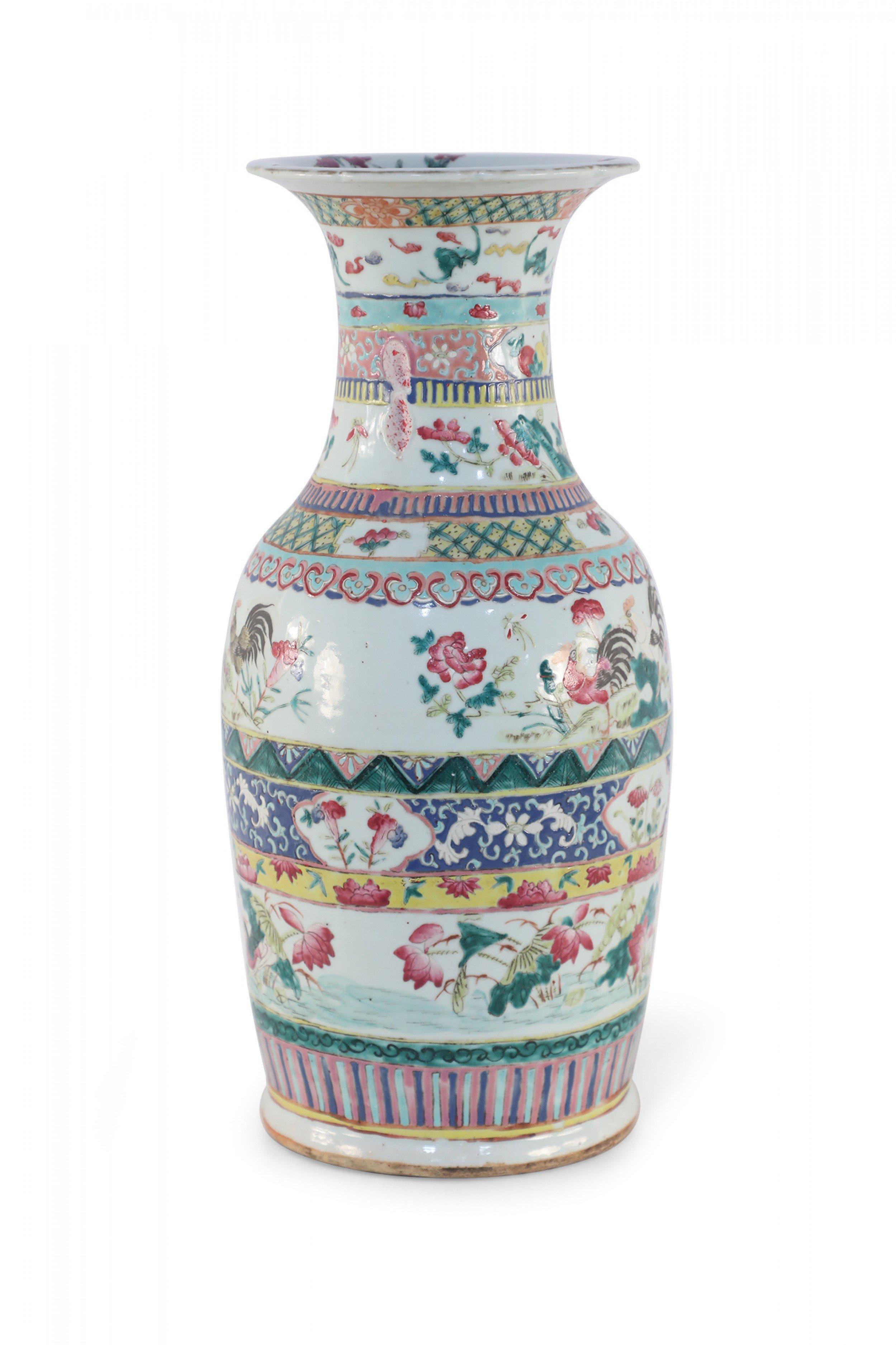 19th Century Chinese Multicolor Banded Pattern Porcelain Urn For Sale