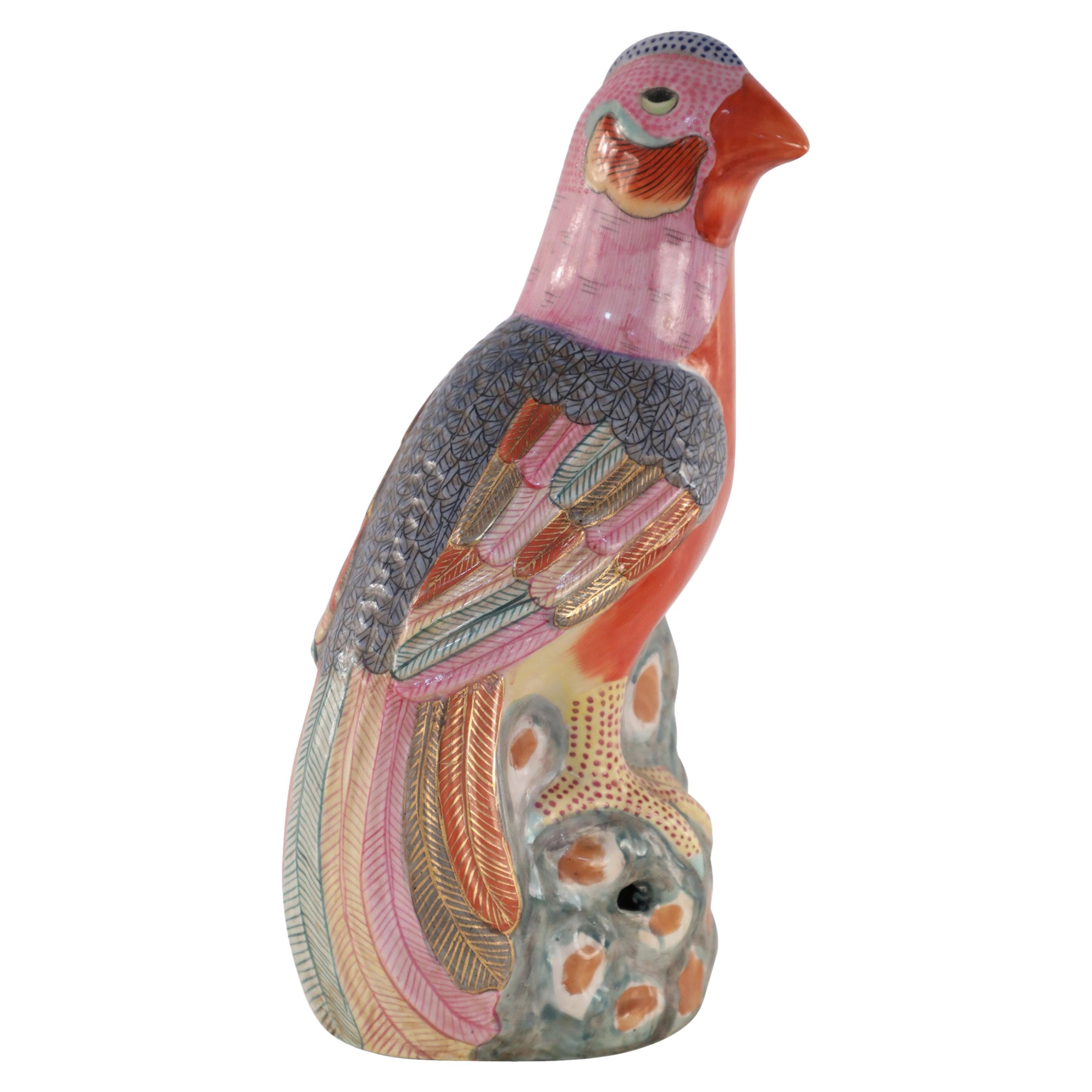 Chinese Multicolor Porcelain Pheasant Statue For Sale