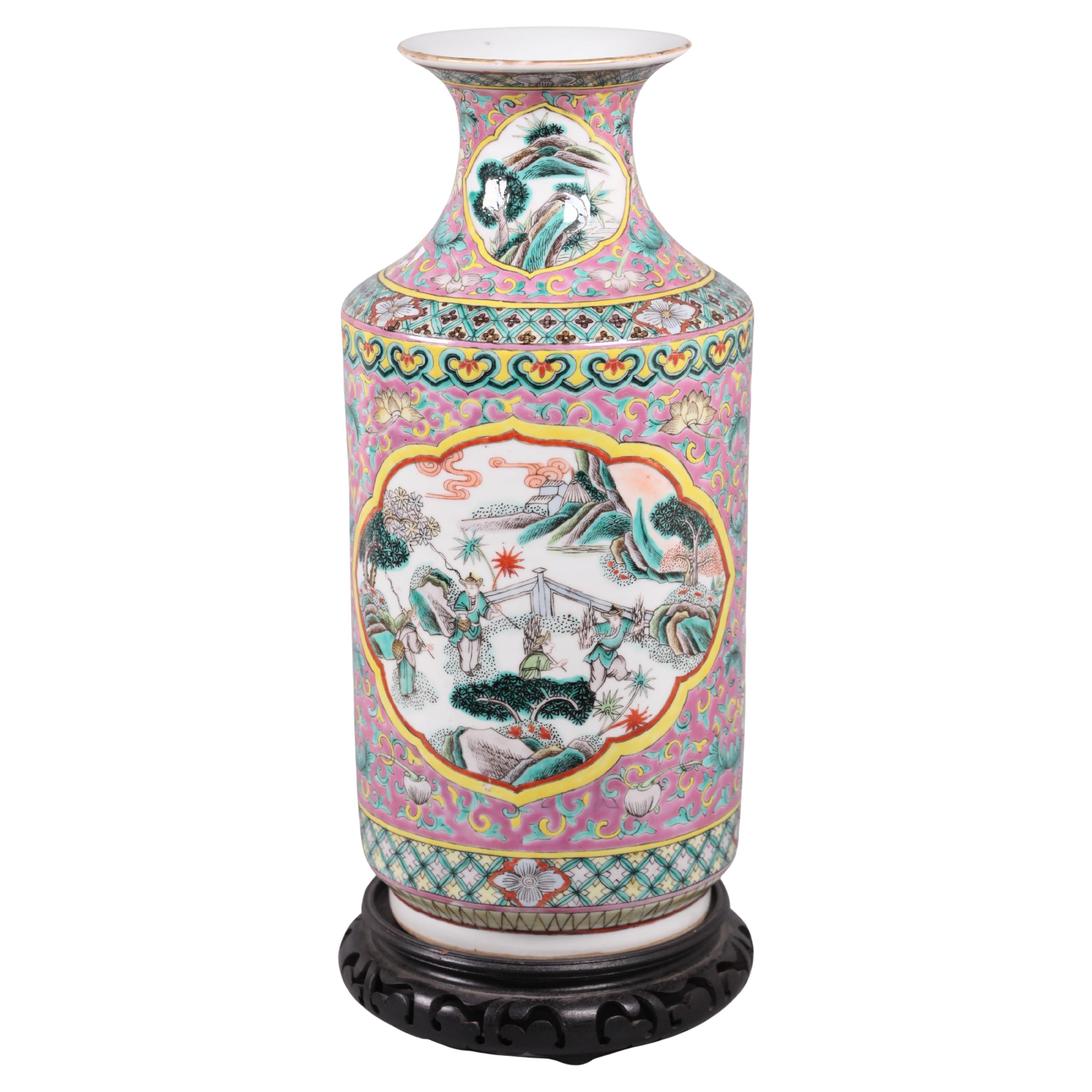 Jarrón chino de porcelana multicolor, s. XIX