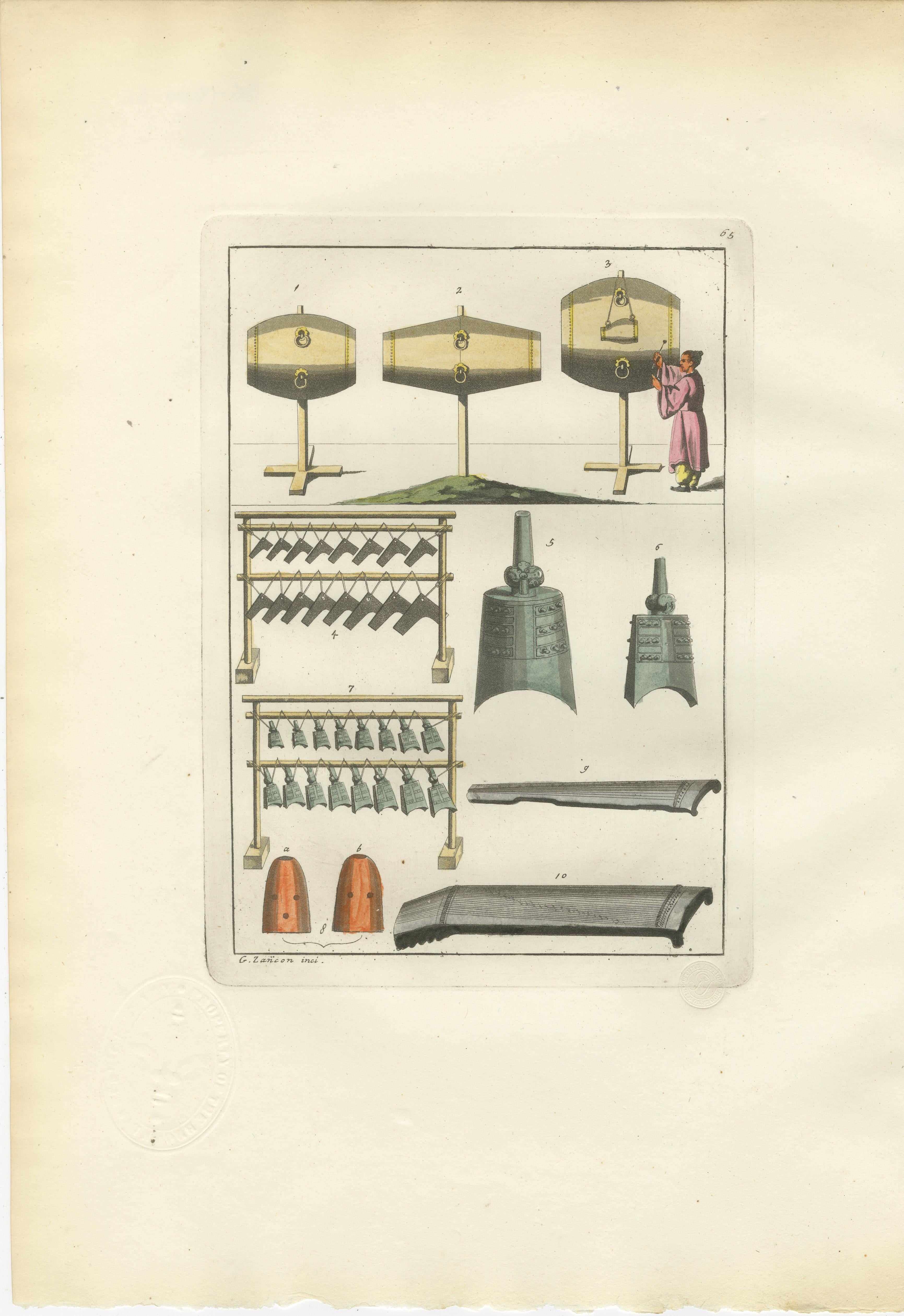 Chinese Musical Instruments – Set of Three Hand-Colored Engravings, 1815