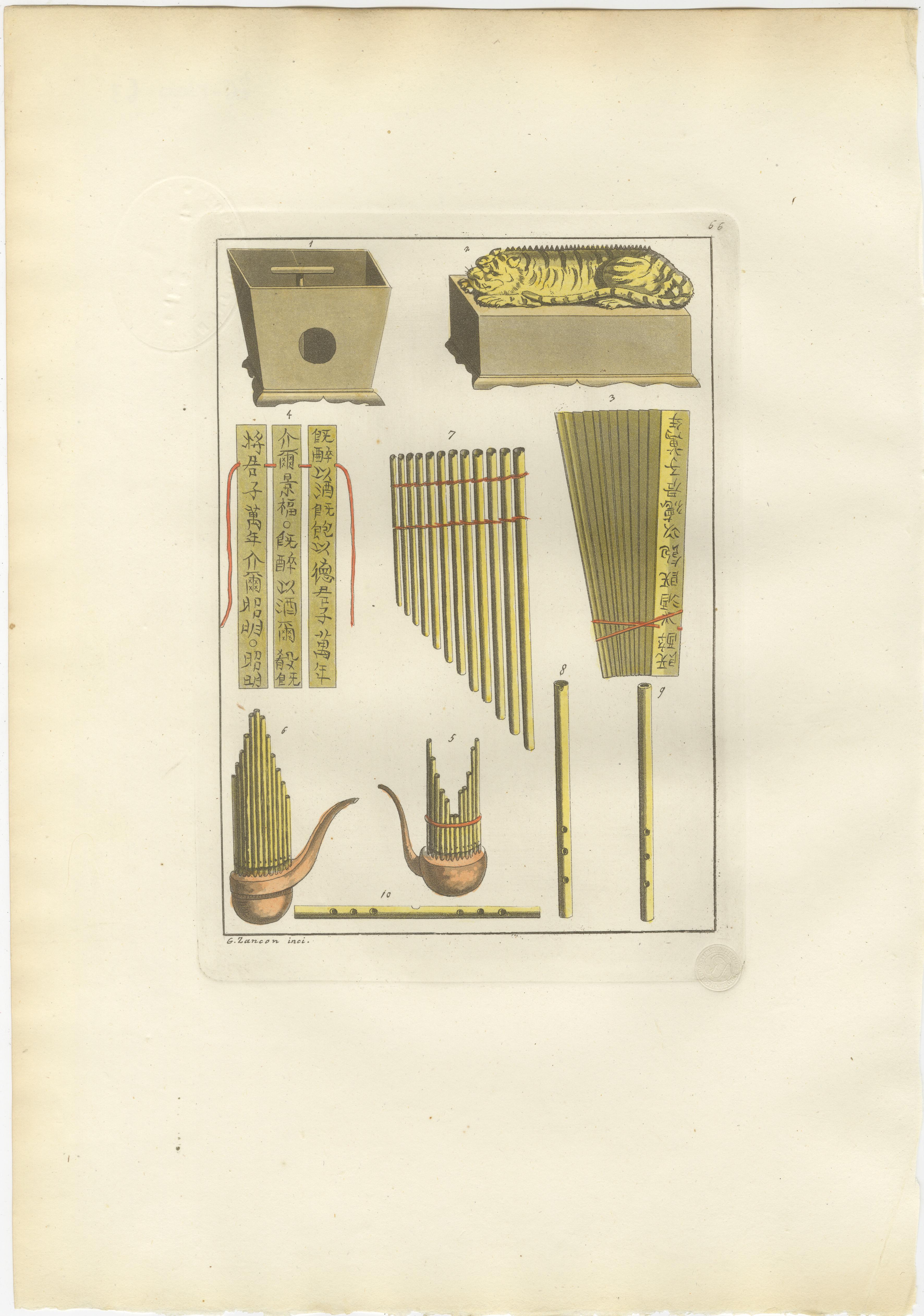 Chinese Musical Instruments – Set of Three Hand-Colored Engravings, 1815