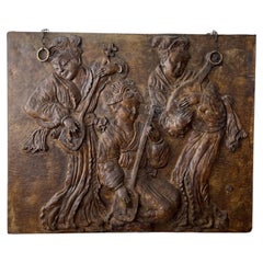 Chinese Musician Trio Large Fiberglass and Plaster Wall Relief Sculpture Finesse