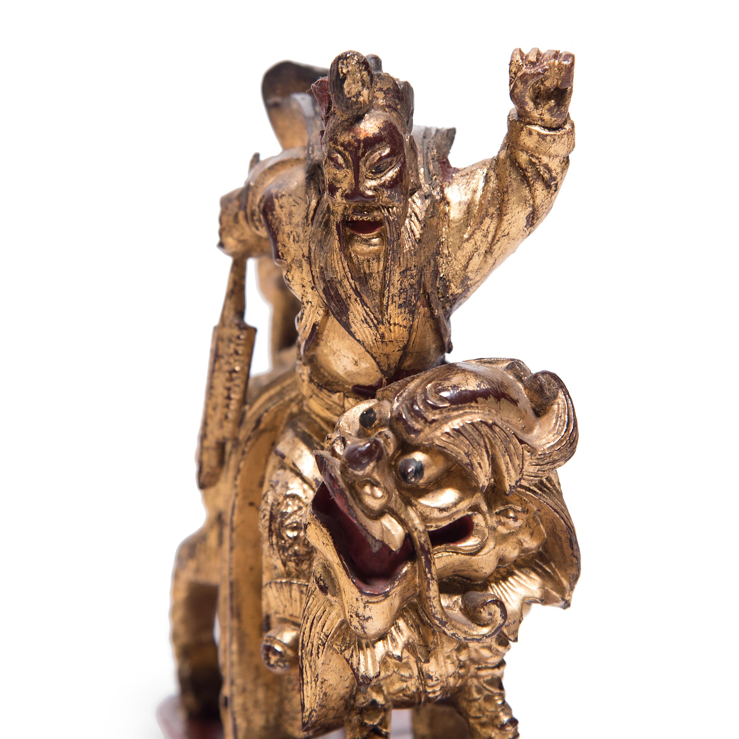 Qing Chinese Mythical Gilt Figure with Divine Steed, circa 1850
